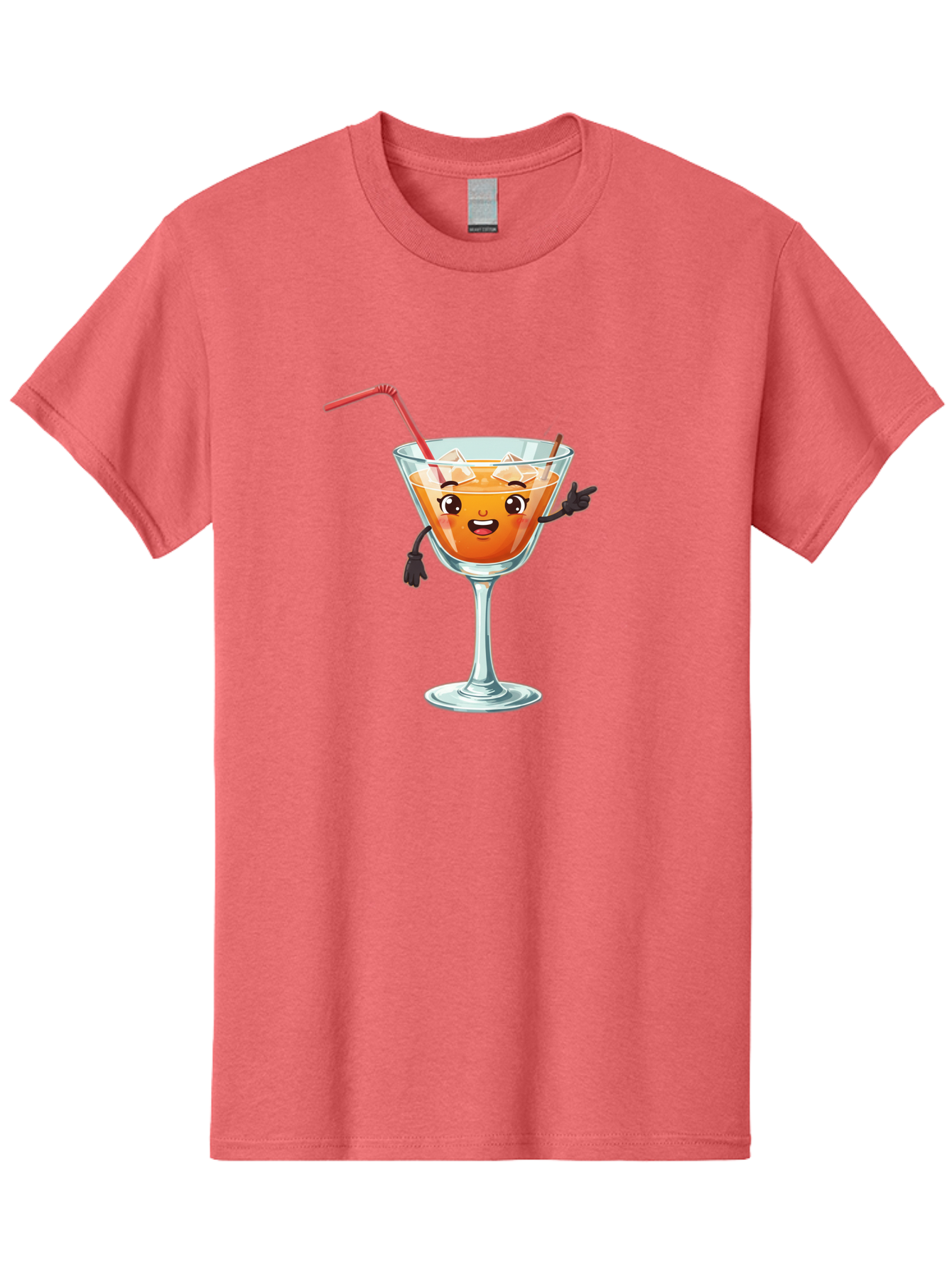 Cocktail-Glass-2 Men'S Graphic Tee, 100% Cotton, Comfortable Casual Summer Wear, Machine Washable, Cartoon Cocktail Glass, Orange Drink, Red Straw, Ice Cubes, Smiling Face, Playful Character, Anthropomorphic Drink, Funny Illustration, Bac868 15