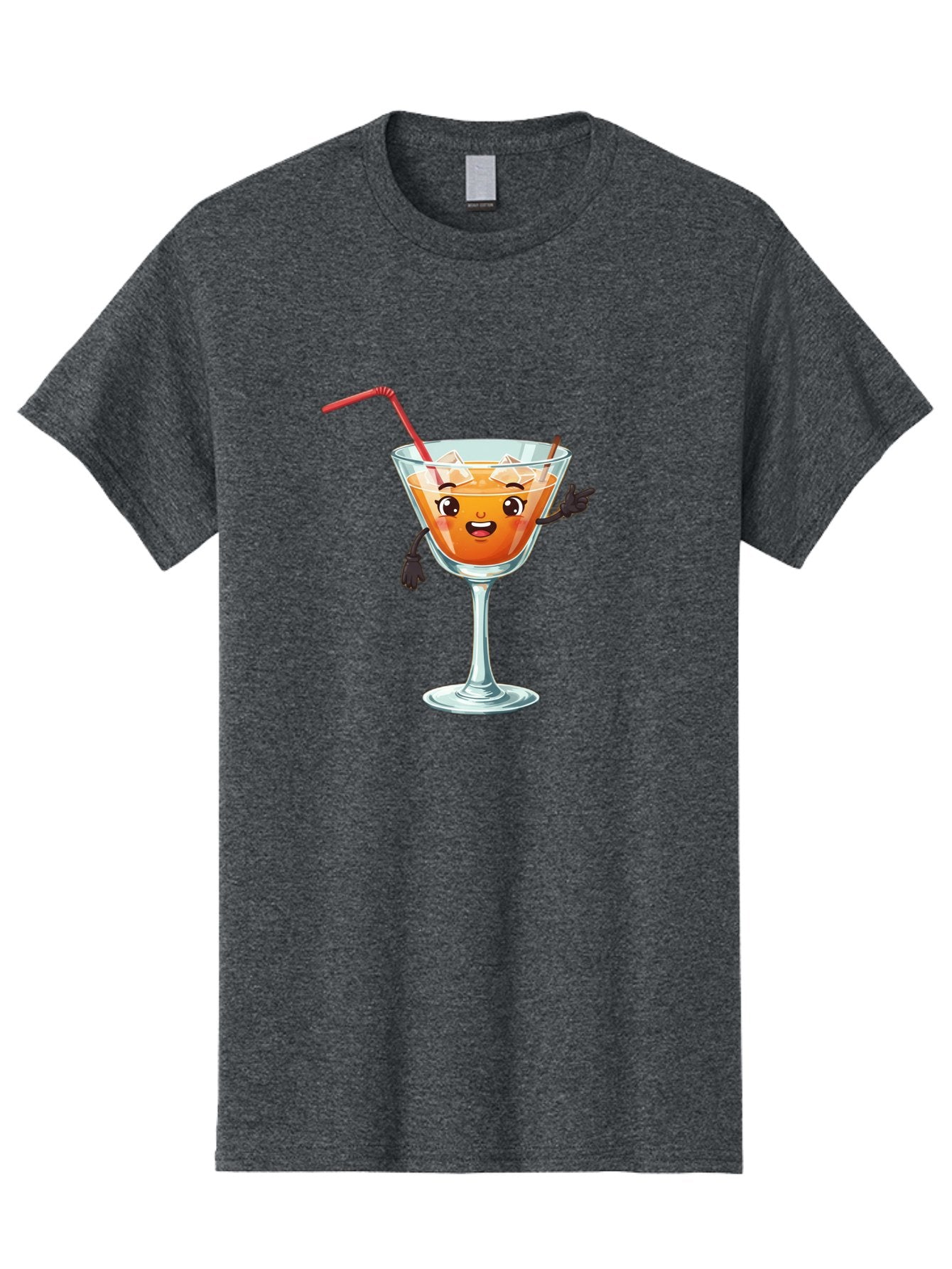 Cocktail-Glass-2 Men'S Graphic Tee, 100% Cotton, Comfortable Casual Summer Wear, Machine Washable, Cartoon Cocktail Glass, Orange Drink, Red Straw, Ice Cubes, Smiling Face, Playful Character, Anthropomorphic Drink, Funny Illustration, Bac868 7