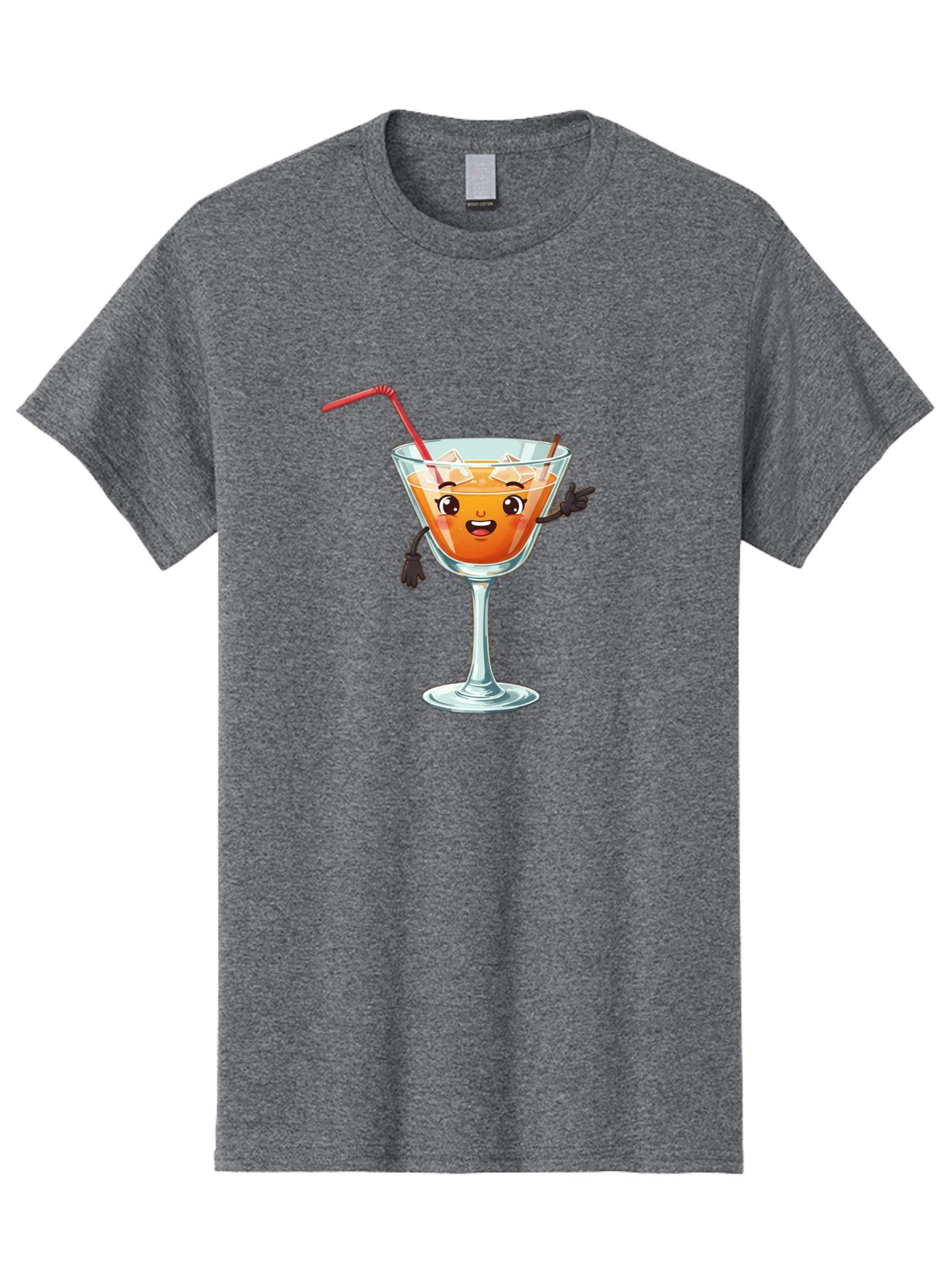 Cocktail-Glass-2 Men'S Graphic Tee, 100% Cotton, Comfortable Casual Summer Wear, Machine Washable, Cartoon Cocktail Glass, Orange Drink, Red Straw, Ice Cubes, Smiling Face, Playful Character, Anthropomorphic Drink, Funny Illustration, Bac868 3