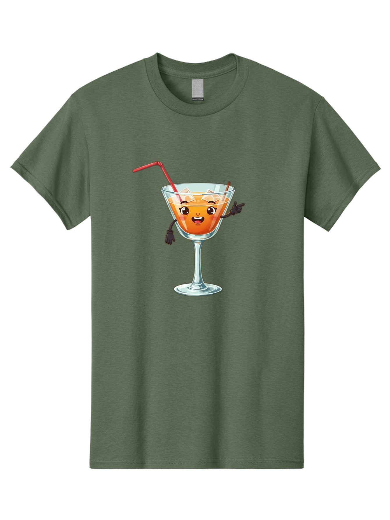 Cocktail-Glass-2 Men'S Graphic Tee, 100% Cotton, Comfortable Casual Summer Wear, Machine Washable, Cartoon Cocktail Glass, Orange Drink, Red Straw, Ice Cubes, Smiling Face, Playful Character, Anthropomorphic Drink, Funny Illustration, Bac868 15