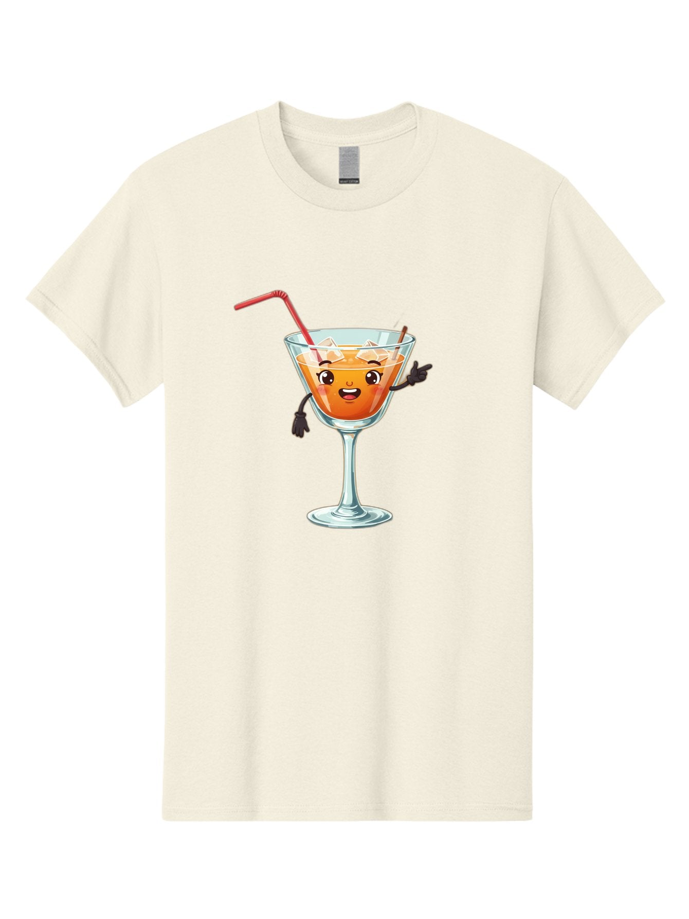 Cocktail-Glass-2 Men'S Graphic Tee, 100% Cotton, Comfortable Casual Summer Wear, Machine Washable, Cartoon Cocktail Glass, Orange Drink, Red Straw, Ice Cubes, Smiling Face, Playful Character, Anthropomorphic Drink, Funny Illustration, Bac868 11