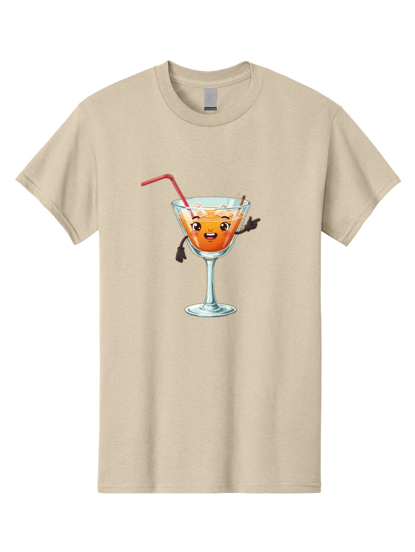 Cocktail-Glass-2 Men'S Graphic Tee, 100% Cotton, Comfortable Casual Summer Wear, Machine Washable, Cartoon Cocktail Glass, Orange Drink, Red Straw, Ice Cubes, Smiling Face, Playful Character, Anthropomorphic Drink, Funny Illustration, Bac868 4