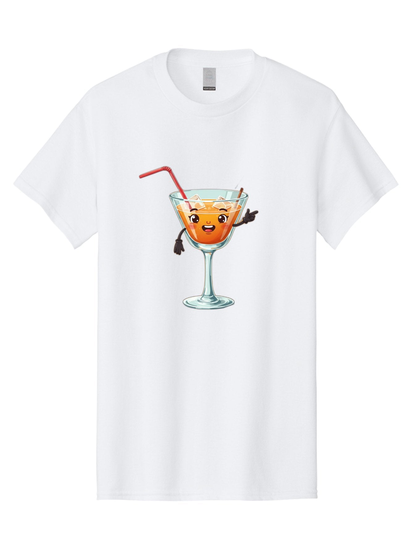 Cocktail-Glass-2 Men'S Graphic Tee, 100% Cotton, Comfortable Casual Summer Wear, Machine Washable, Cartoon Cocktail Glass, Orange Drink, Red Straw, Ice Cubes, Smiling Face, Playful Character, Anthropomorphic Drink, Funny Illustration, Bac868