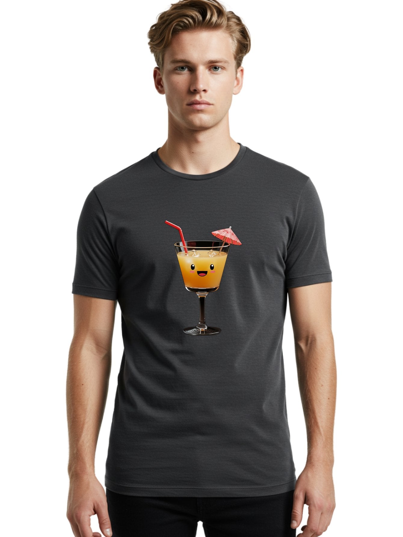 Cocktail-Glass-3 Men'S Graphic Tee, 100% Cotton, Comfortable Casual Summer Wear, Machine Washable, Cocktail Glass, Smiling Face, Orange Drink, Red Straw, Red Umbrella, Funny Character, Cartoon Style, Refreshing Beverage, Summer Drink Bac869 18