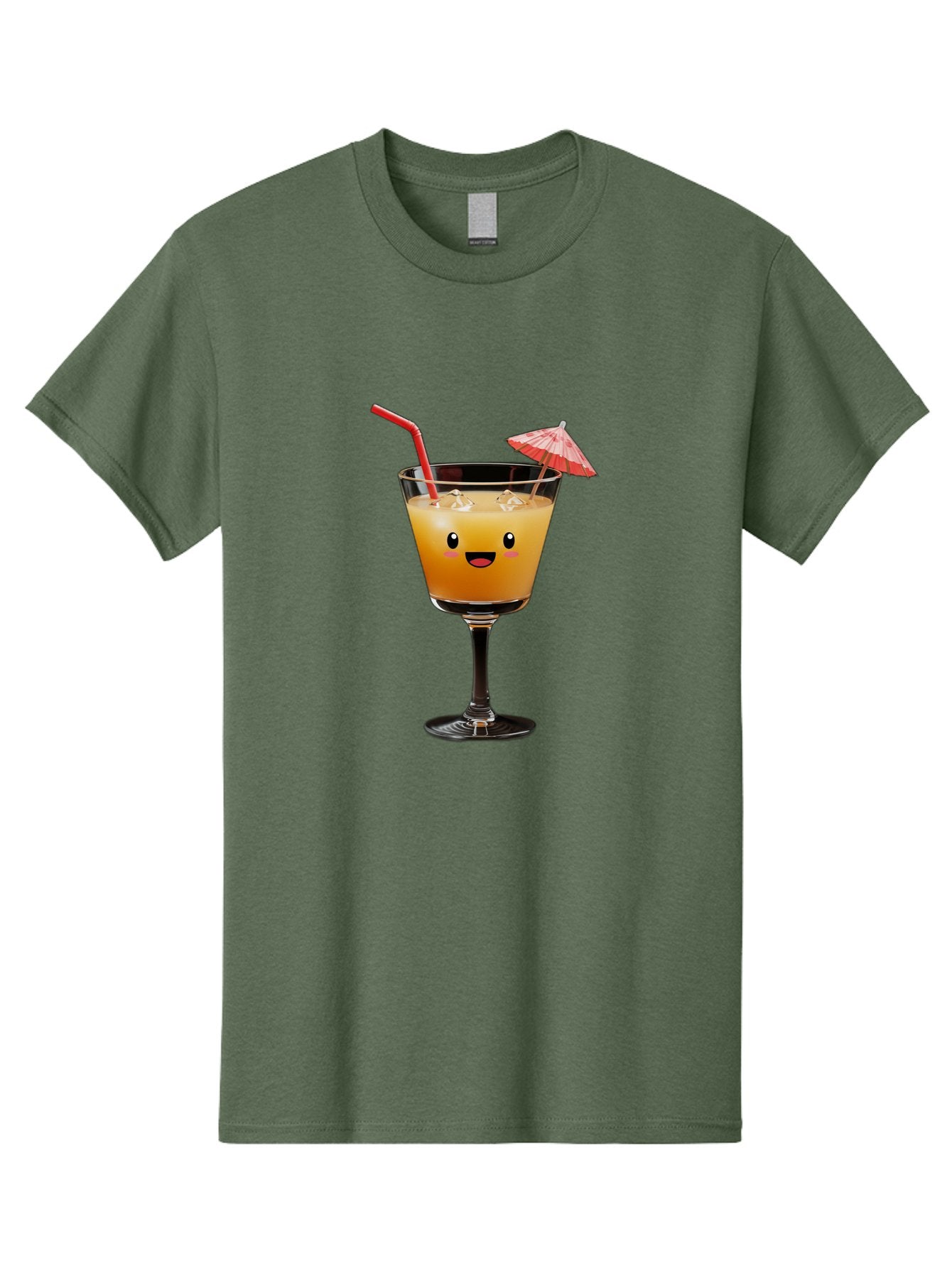 Cocktail-Glass-3 Men'S Graphic Tee, 100% Cotton, Comfortable Casual Summer Wear, Machine Washable, Cocktail Glass, Smiling Face, Orange Drink, Red Straw, Red Umbrella, Funny Character, Cartoon Style, Refreshing Beverage, Summer Drink Bac869 13