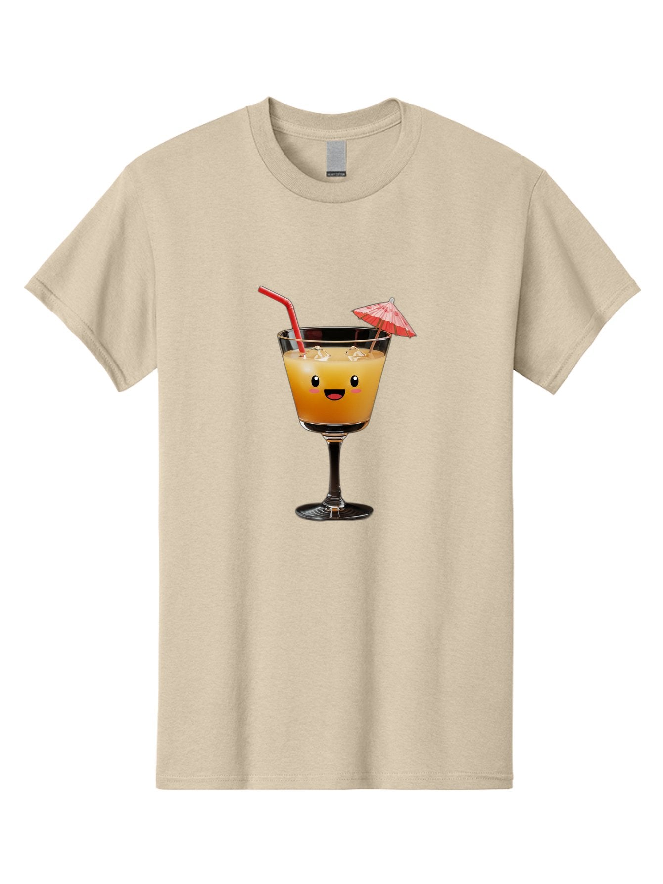 Cocktail-Glass-3 Men'S Graphic Tee, 100% Cotton, Comfortable Casual Summer Wear, Machine Washable, Cocktail Glass, Smiling Face, Orange Drink, Red Straw, Red Umbrella, Funny Character, Cartoon Style, Refreshing Beverage, Summer Drink Bac869 3