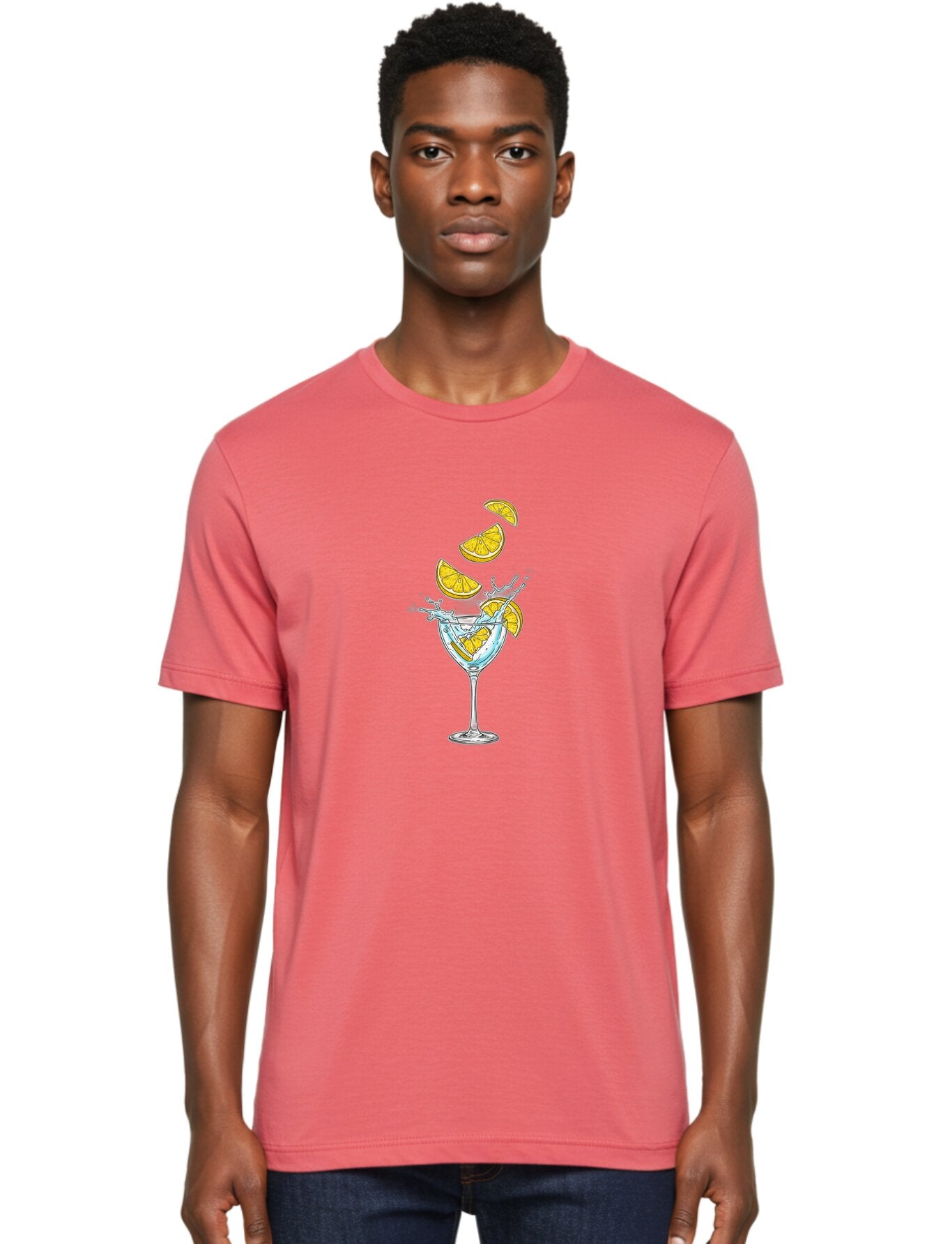 Cocktail-Glass-4 Men'S Graphic Tee, 100% Cotton, Comfortable Casual Summer Wear, Machine Washable, Cocktail, Refreshing Drink, Citrus, Orange Slices, Glass, Splashing, Citrus Juice, Summer Drink, Cocktail Glass Bac870 24