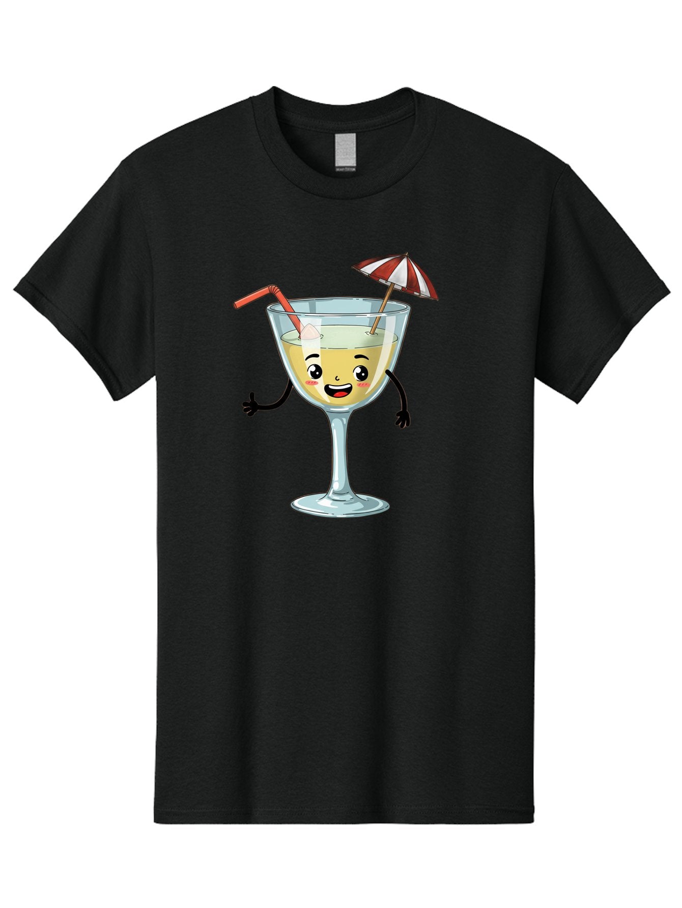 Cocktail-Glass-Character Men'S Graphic Tee, 100% Cotton, Comfortable Casual Summer Wear, Machine Washable, Cartoon Cocktail Glass, Happy Face, Yellow Drink, Cocktail Umbrella, Straw, Summer Vibe, Fun, Refreshing Drink, Party Theme Bac871 9