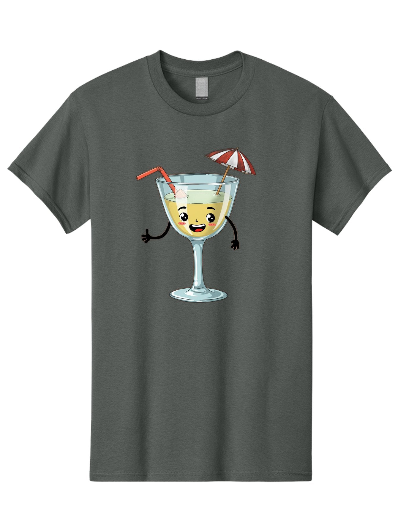 Cocktail-Glass-Character Men'S Graphic Tee, 100% Cotton, Comfortable Casual Summer Wear, Machine Washable, Cartoon Cocktail Glass, Happy Face, Yellow Drink, Cocktail Umbrella, Straw, Summer Vibe, Fun, Refreshing Drink, Party Theme Bac871 10