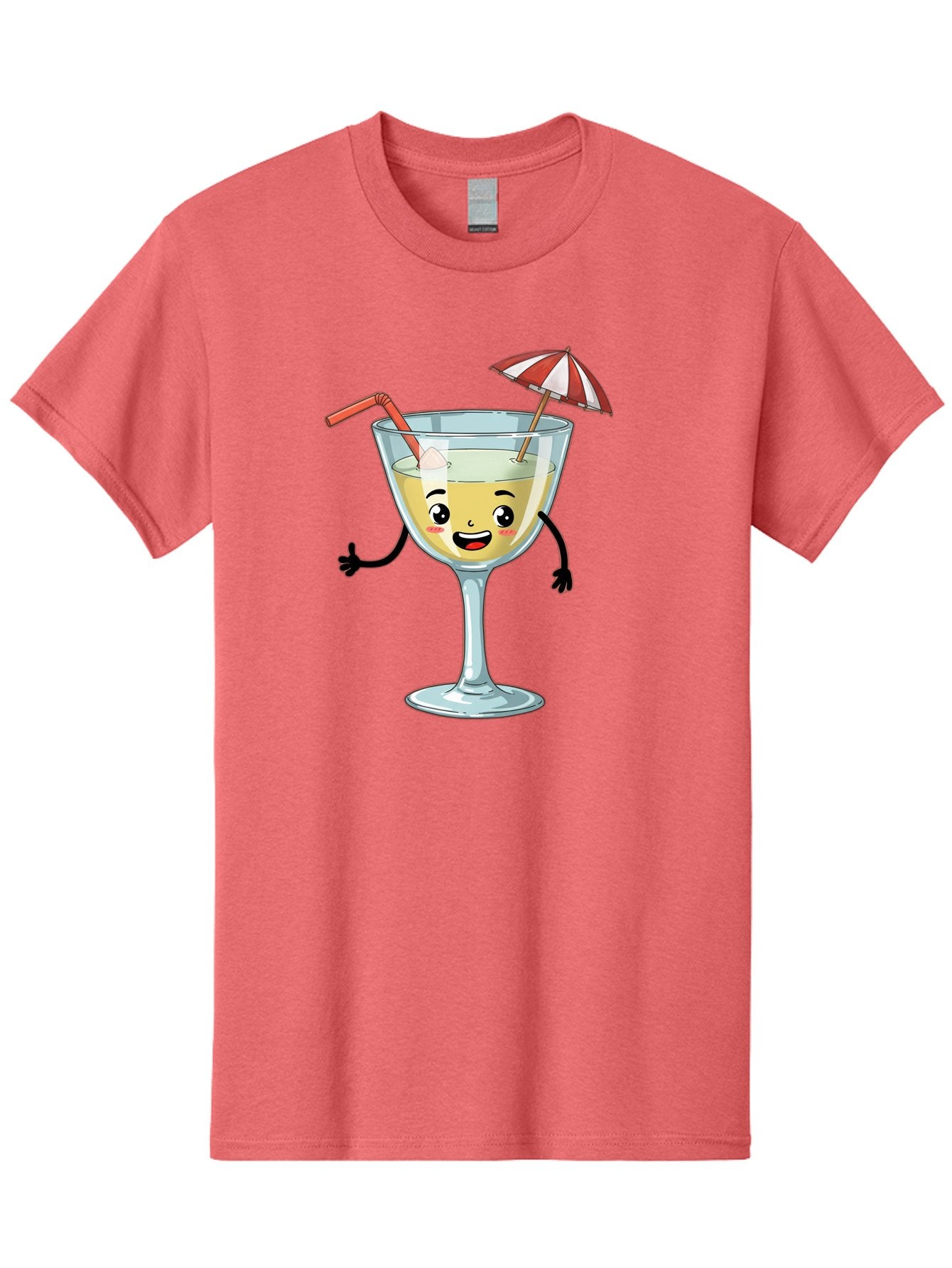 Cocktail-Glass-Character Men'S Graphic Tee, 100% Cotton, Comfortable Casual Summer Wear, Machine Washable, Cartoon Cocktail Glass, Happy Face, Yellow Drink, Cocktail Umbrella, Straw, Summer Vibe, Fun, Refreshing Drink, Party Theme Bac871