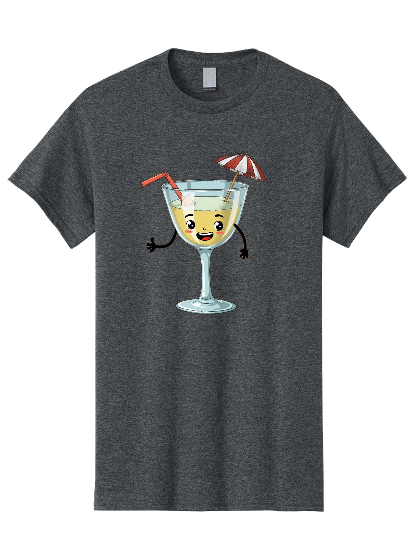 Cocktail-Glass-Character Men'S Graphic Tee, 100% Cotton, Comfortable Casual Summer Wear, Machine Washable, Cartoon Cocktail Glass, Happy Face, Yellow Drink, Cocktail Umbrella, Straw, Summer Vibe, Fun, Refreshing Drink, Party Theme Bac871 5