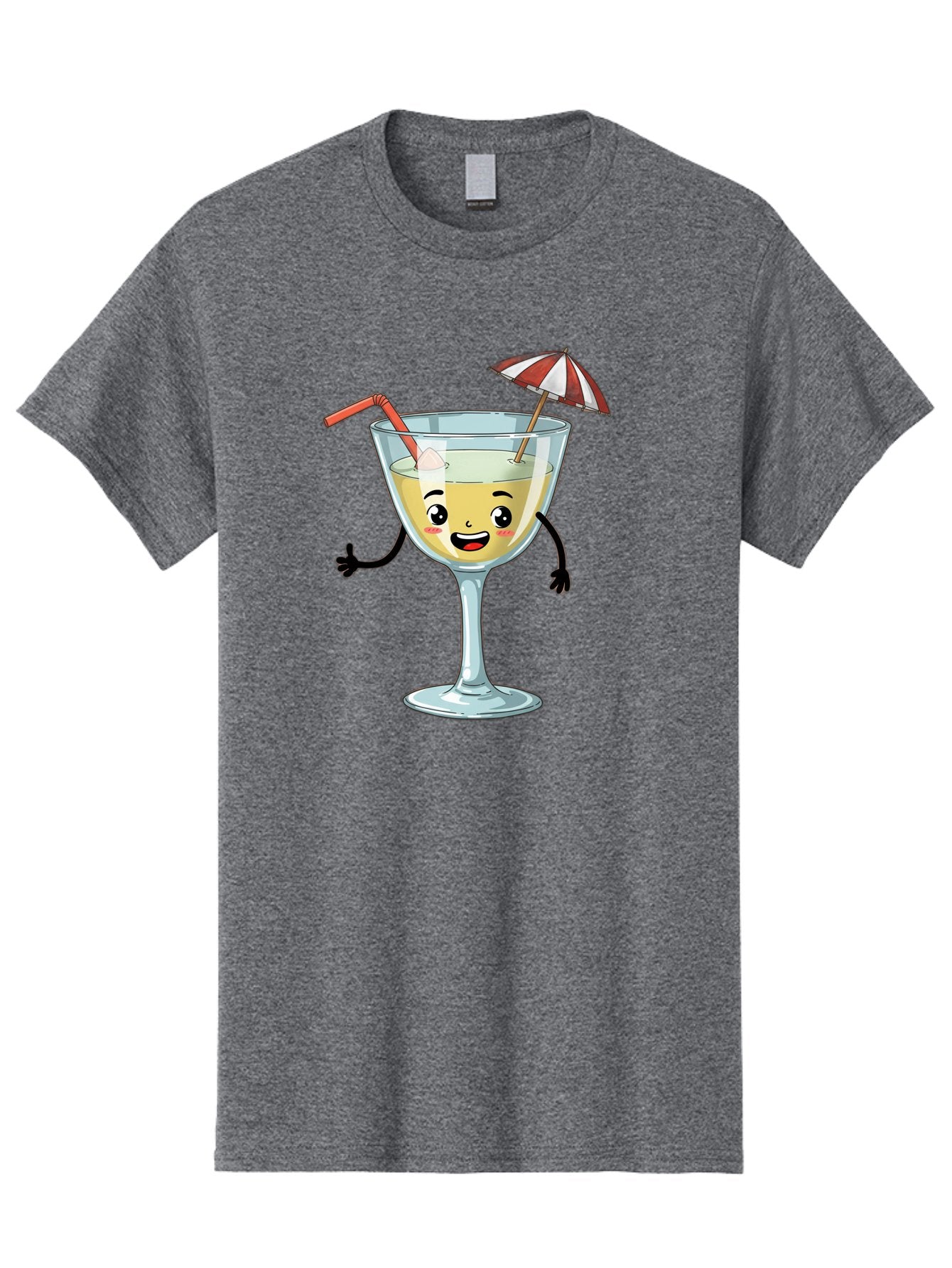 Cocktail-Glass-Character Men'S Graphic Tee, 100% Cotton, Comfortable Casual Summer Wear, Machine Washable, Cartoon Cocktail Glass, Happy Face, Yellow Drink, Cocktail Umbrella, Straw, Summer Vibe, Fun, Refreshing Drink, Party Theme Bac871 12