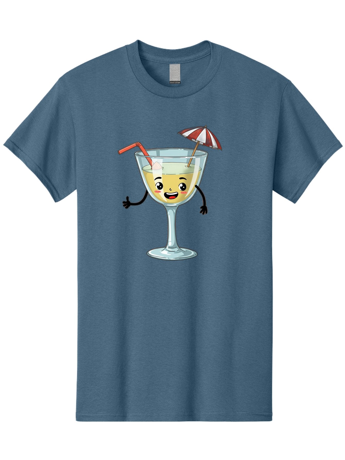 Cocktail-Glass-Character Men'S Graphic Tee, 100% Cotton, Comfortable Casual Summer Wear, Machine Washable, Cartoon Cocktail Glass, Happy Face, Yellow Drink, Cocktail Umbrella, Straw, Summer Vibe, Fun, Refreshing Drink, Party Theme Bac871 6
