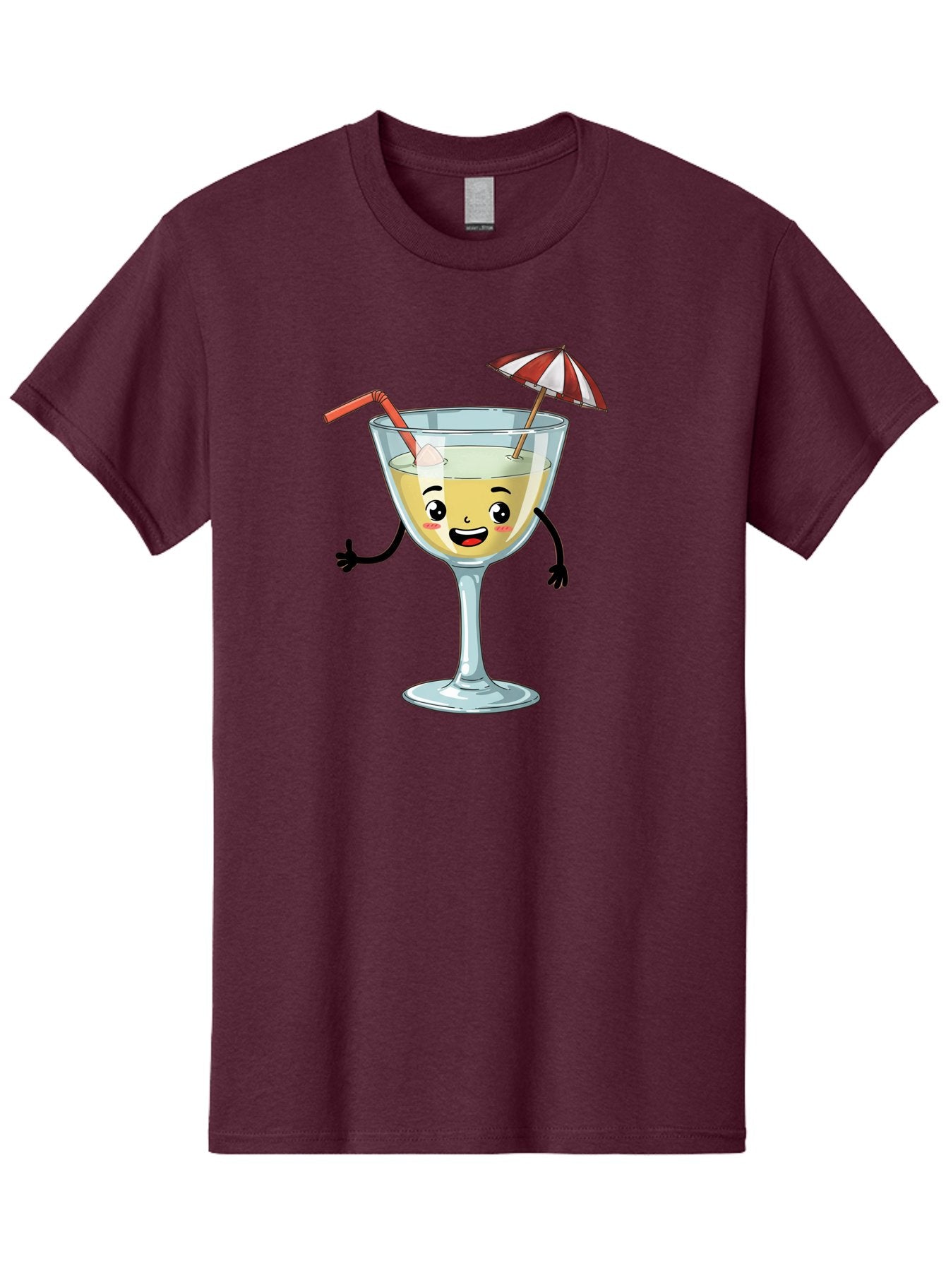 Cocktail-Glass-Character Men'S Graphic Tee, 100% Cotton, Comfortable Casual Summer Wear, Machine Washable, Cartoon Cocktail Glass, Happy Face, Yellow Drink, Cocktail Umbrella, Straw, Summer Vibe, Fun, Refreshing Drink, Party Theme Bac871 14