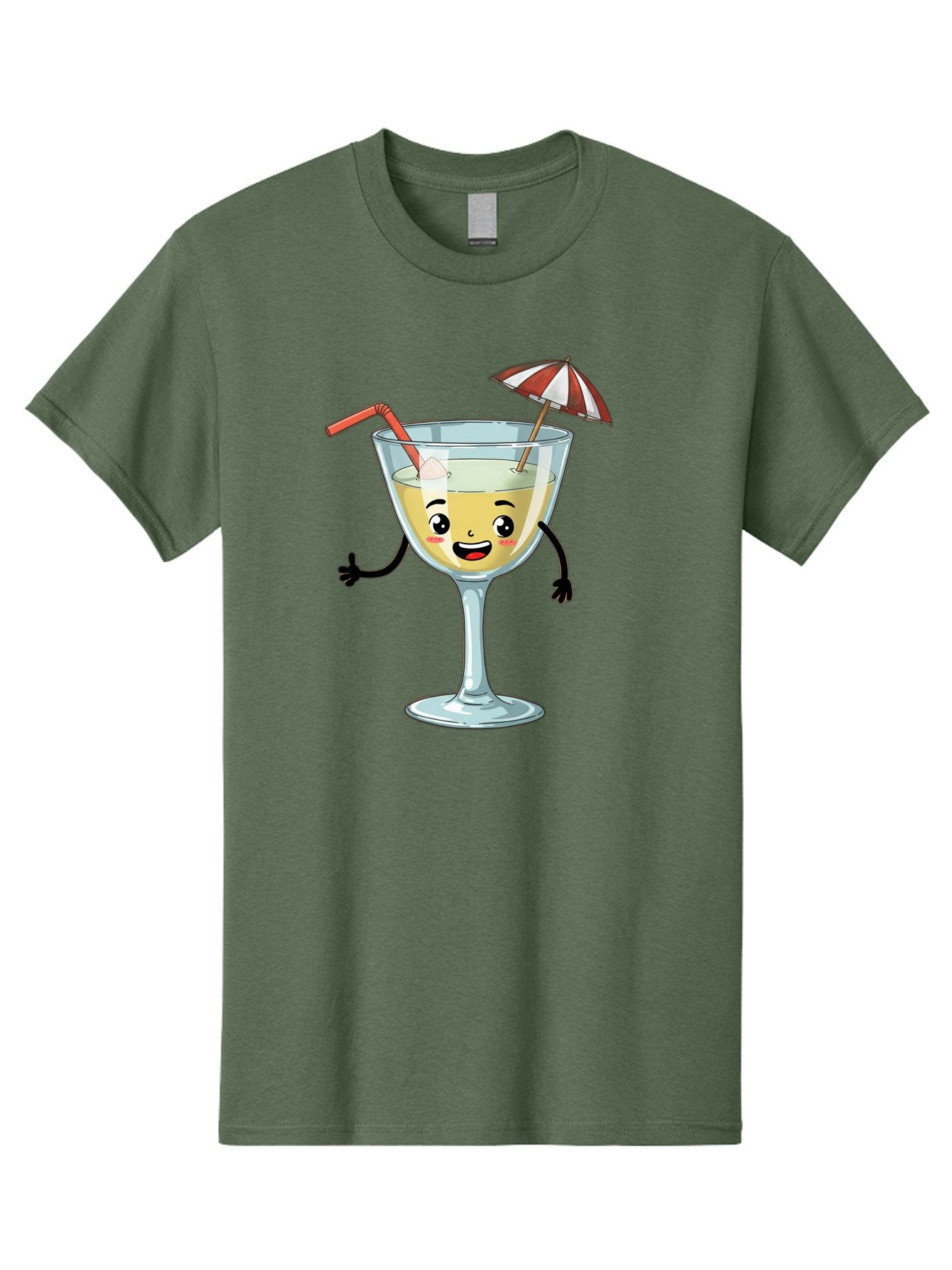 Cocktail-Glass-Character Men'S Graphic Tee, 100% Cotton, Comfortable Casual Summer Wear, Machine Washable, Cartoon Cocktail Glass, Happy Face, Yellow Drink, Cocktail Umbrella, Straw, Summer Vibe, Fun, Refreshing Drink, Party Theme Bac871 11