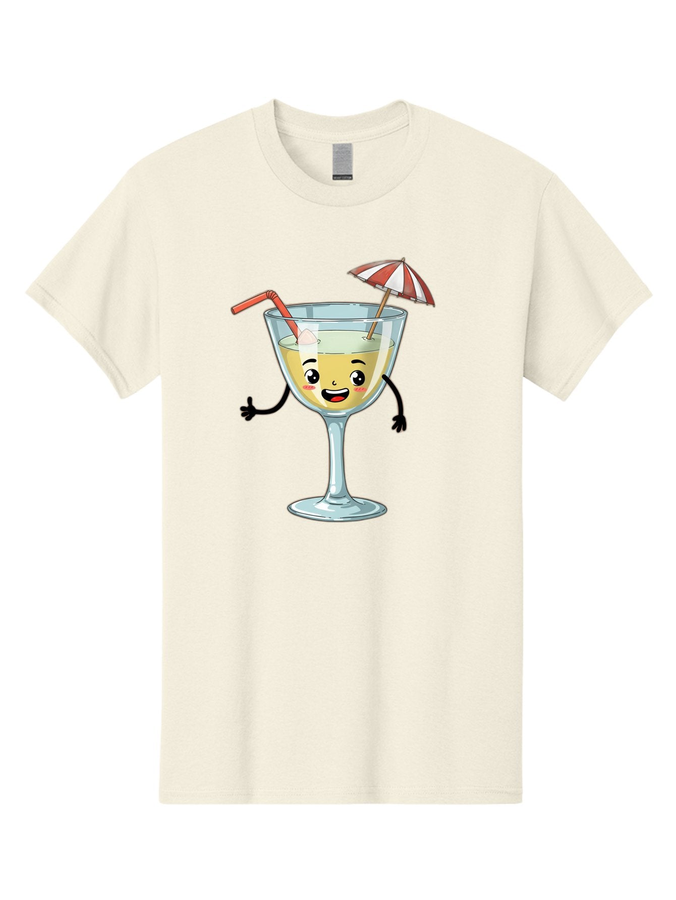 Cocktail-Glass-Character Men'S Graphic Tee, 100% Cotton, Comfortable Casual Summer Wear, Machine Washable, Cartoon Cocktail Glass, Happy Face, Yellow Drink, Cocktail Umbrella, Straw, Summer Vibe, Fun, Refreshing Drink, Party Theme Bac871 13