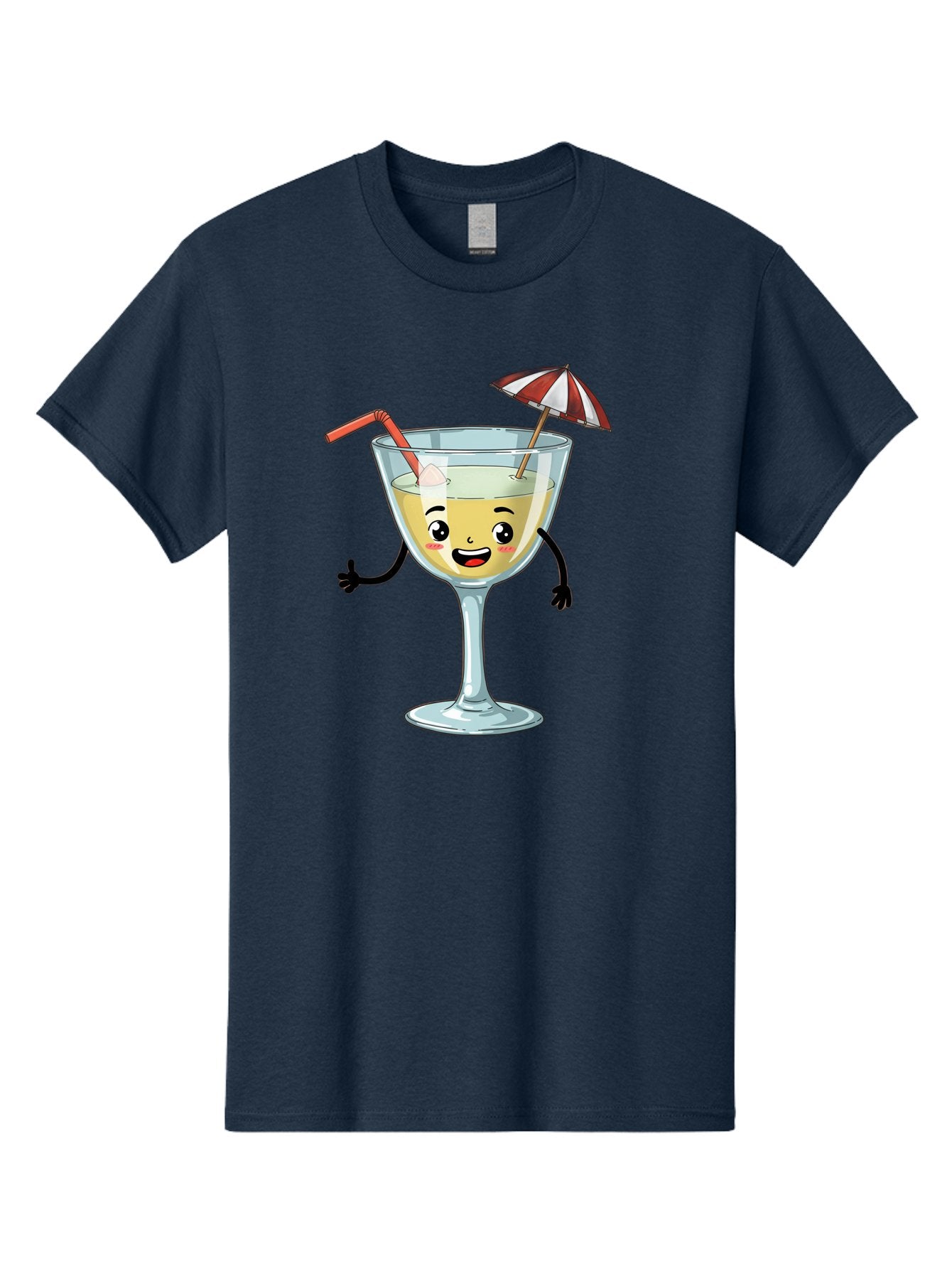 Cocktail-Glass-Character Men'S Graphic Tee, 100% Cotton, Comfortable Casual Summer Wear, Machine Washable, Cartoon Cocktail Glass, Happy Face, Yellow Drink, Cocktail Umbrella, Straw, Summer Vibe, Fun, Refreshing Drink, Party Theme Bac871 8