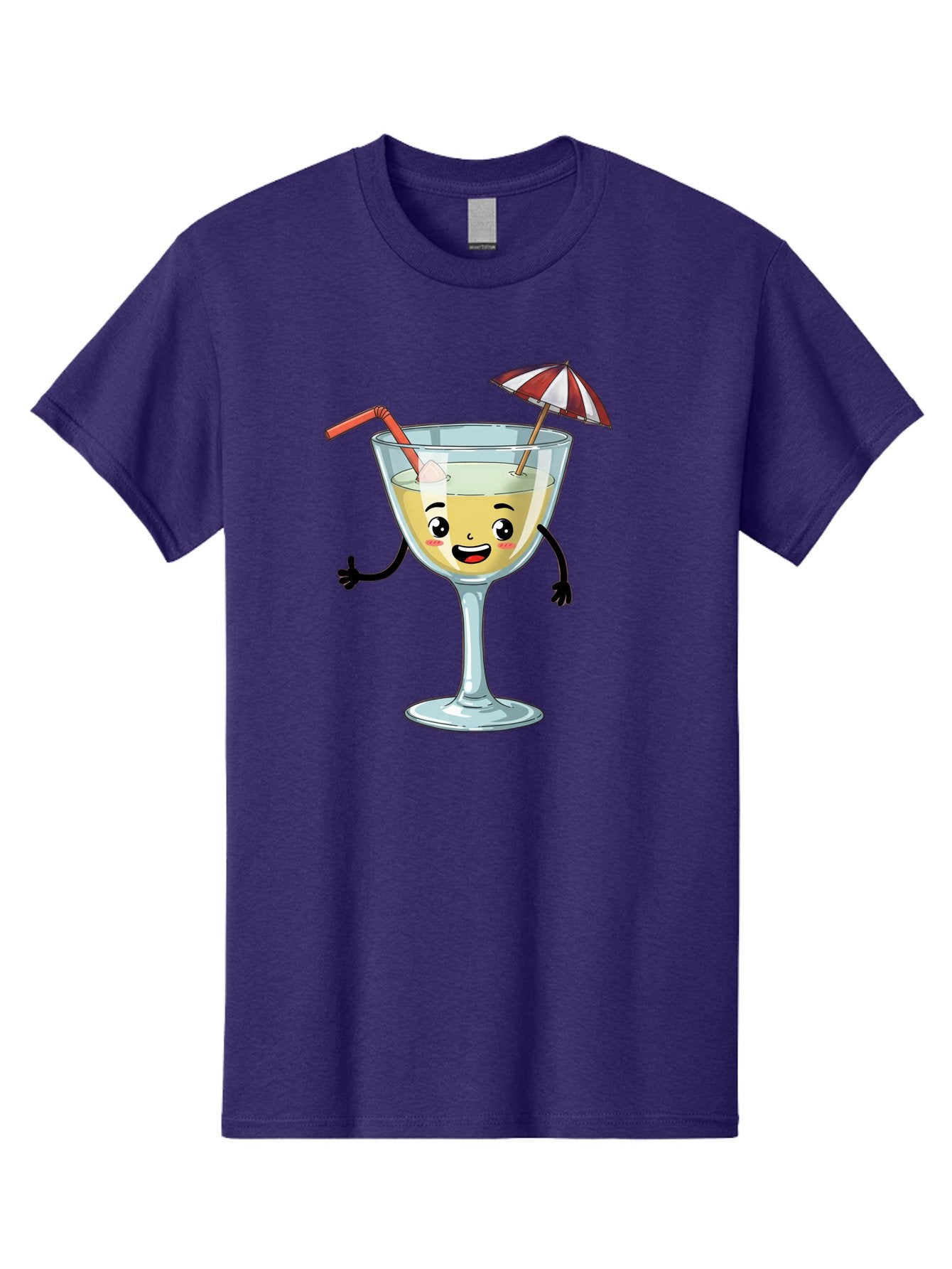 Cocktail-Glass-Character Men'S Graphic Tee, 100% Cotton, Comfortable Casual Summer Wear, Machine Washable, Cartoon Cocktail Glass, Happy Face, Yellow Drink, Cocktail Umbrella, Straw, Summer Vibe, Fun, Refreshing Drink, Party Theme Bac871 15