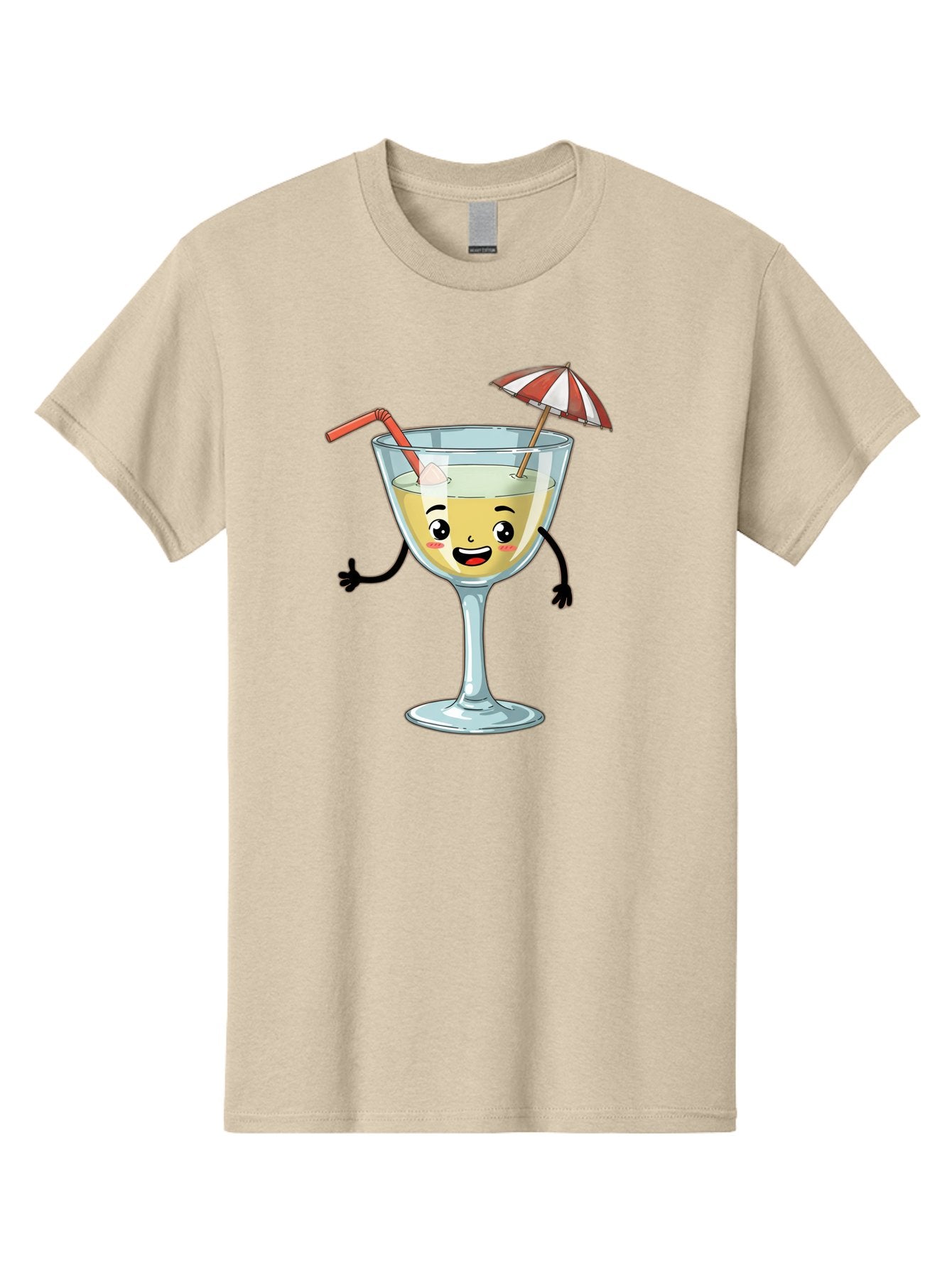 Cocktail-Glass-Character Men'S Graphic Tee, 100% Cotton, Comfortable Casual Summer Wear, Machine Washable, Cartoon Cocktail Glass, Happy Face, Yellow Drink, Cocktail Umbrella, Straw, Summer Vibe, Fun, Refreshing Drink, Party Theme Bac871 4