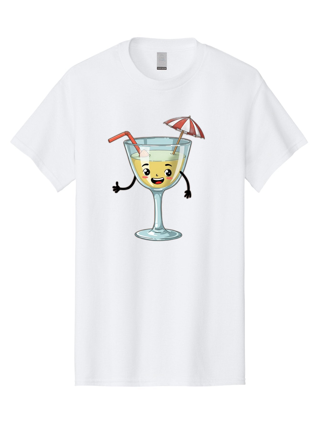 Cocktail-Glass-Character Men'S Graphic Tee, 100% Cotton, Comfortable Casual Summer Wear, Machine Washable, Cartoon Cocktail Glass, Happy Face, Yellow Drink, Cocktail Umbrella, Straw, Summer Vibe, Fun, Refreshing Drink, Party Theme Bac871 3