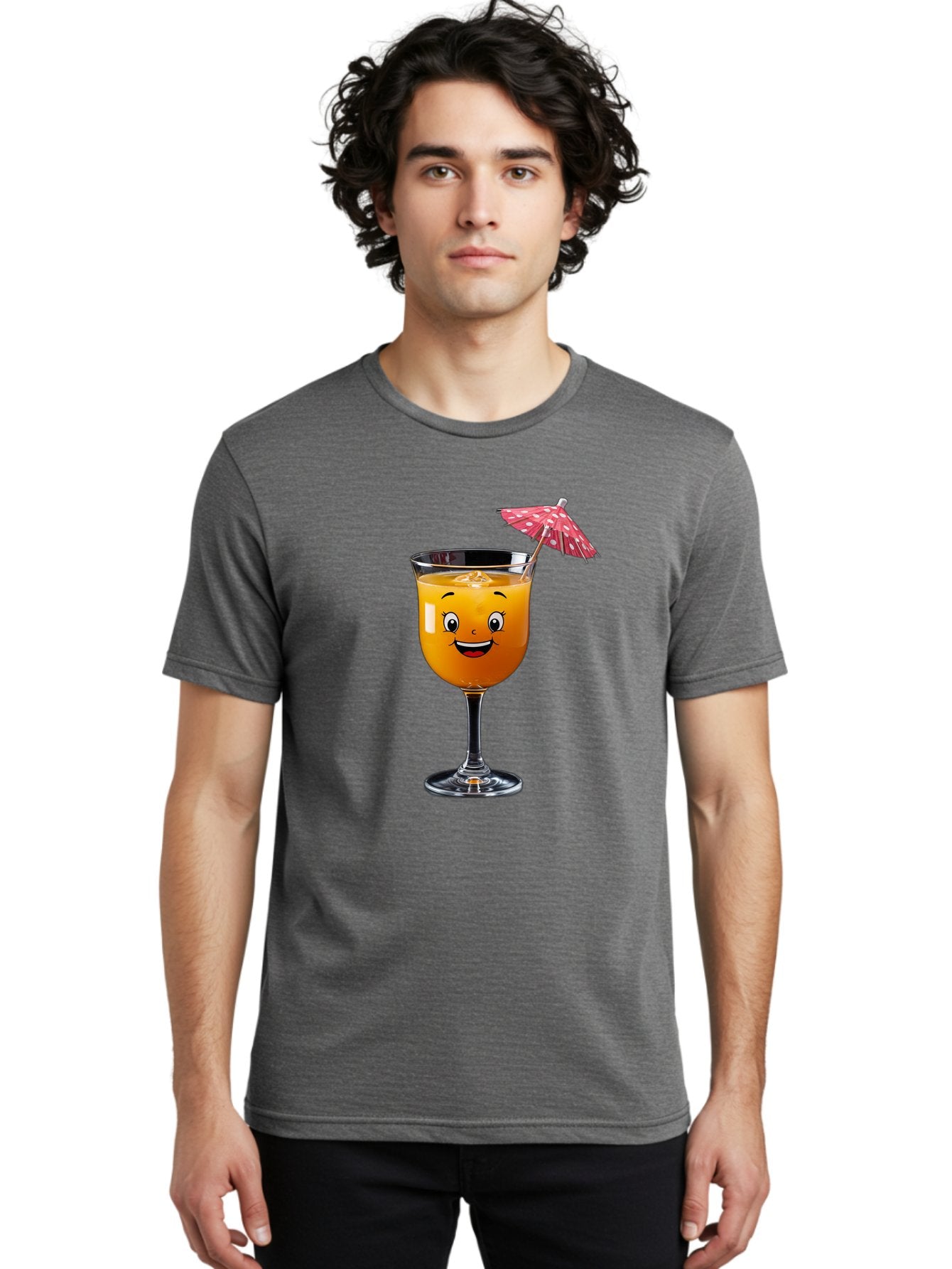 Cocktail-Glass Men'S Graphic Tee, 100% Cotton, Comfortable Casual Summer Wear, Machine Washable, Smiling Cocktail, Orange Drink, Cartoon Character, Summer Vibes, Refreshing Beverage, Cocktail Umbrella, Happy Face, Glassware, Party Atmosphere Bac872 18