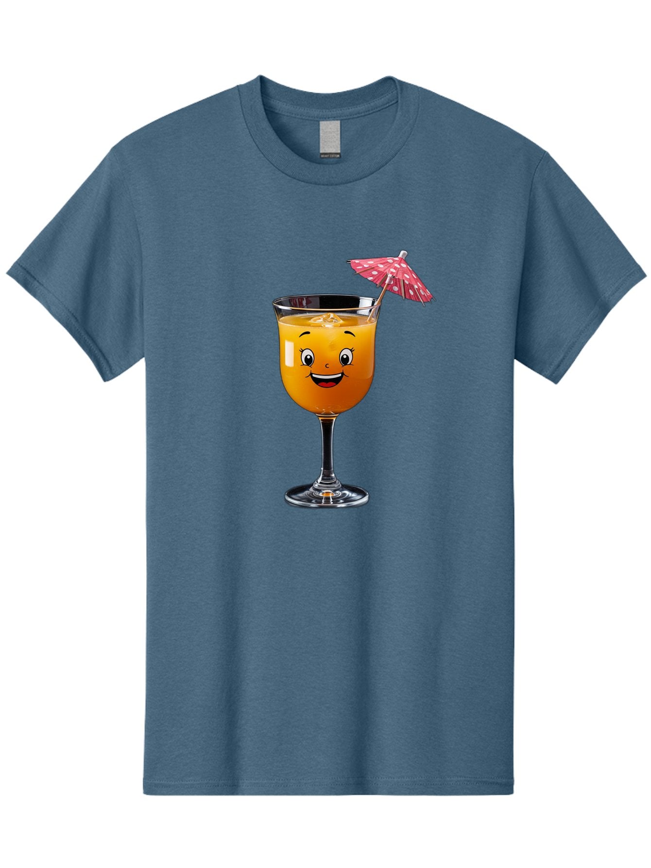 Cocktail-Glass Men'S Graphic Tee, 100% Cotton, Comfortable Casual Summer Wear, Machine Washable, Smiling Cocktail, Orange Drink, Cartoon Character, Summer Vibes, Refreshing Beverage, Cocktail Umbrella, Happy Face, Glassware, Party Atmosphere Bac872