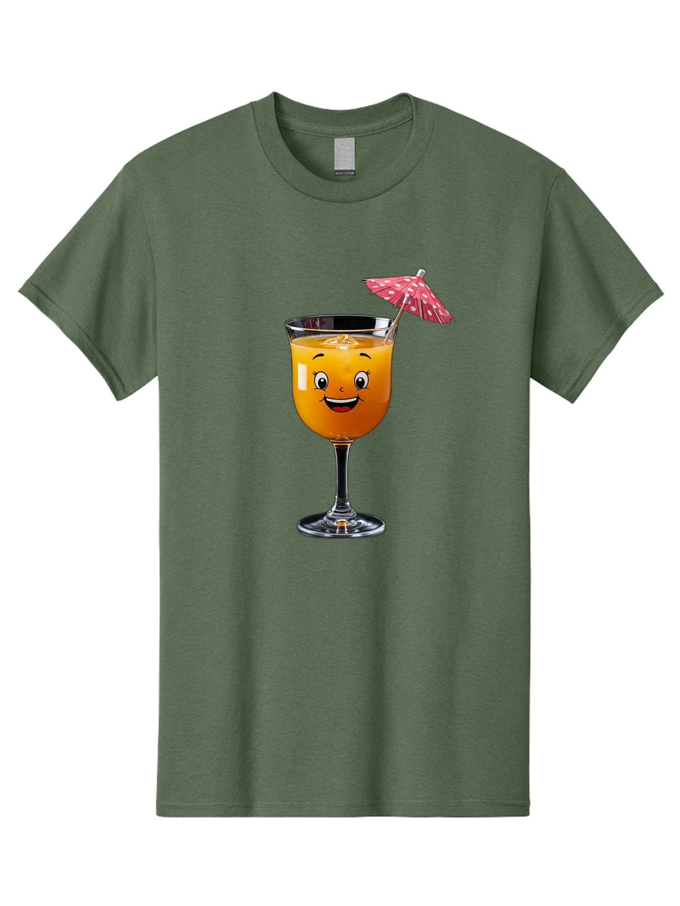 Cocktail-Glass Men'S Graphic Tee, 100% Cotton, Comfortable Casual Summer Wear, Machine Washable, Smiling Cocktail, Orange Drink, Cartoon Character, Summer Vibes, Refreshing Beverage, Cocktail Umbrella, Happy Face, Glassware, Party Atmosphere Bac872 3