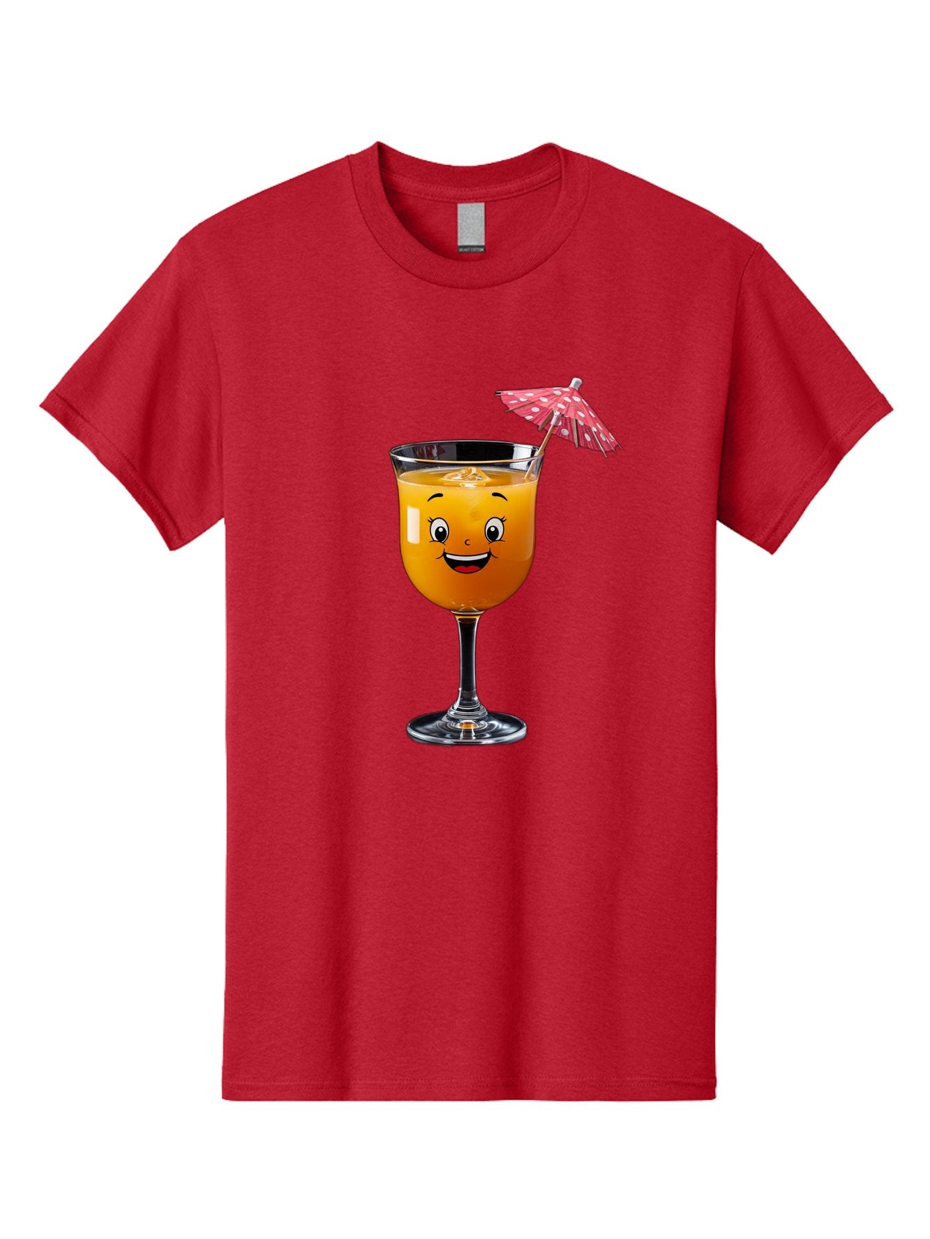 Cocktail-Glass Men'S Graphic Tee, 100% Cotton, Comfortable Casual Summer Wear, Machine Washable, Smiling Cocktail, Orange Drink, Cartoon Character, Summer Vibes, Refreshing Beverage, Cocktail Umbrella, Happy Face, Glassware, Party Atmosphere Bac872