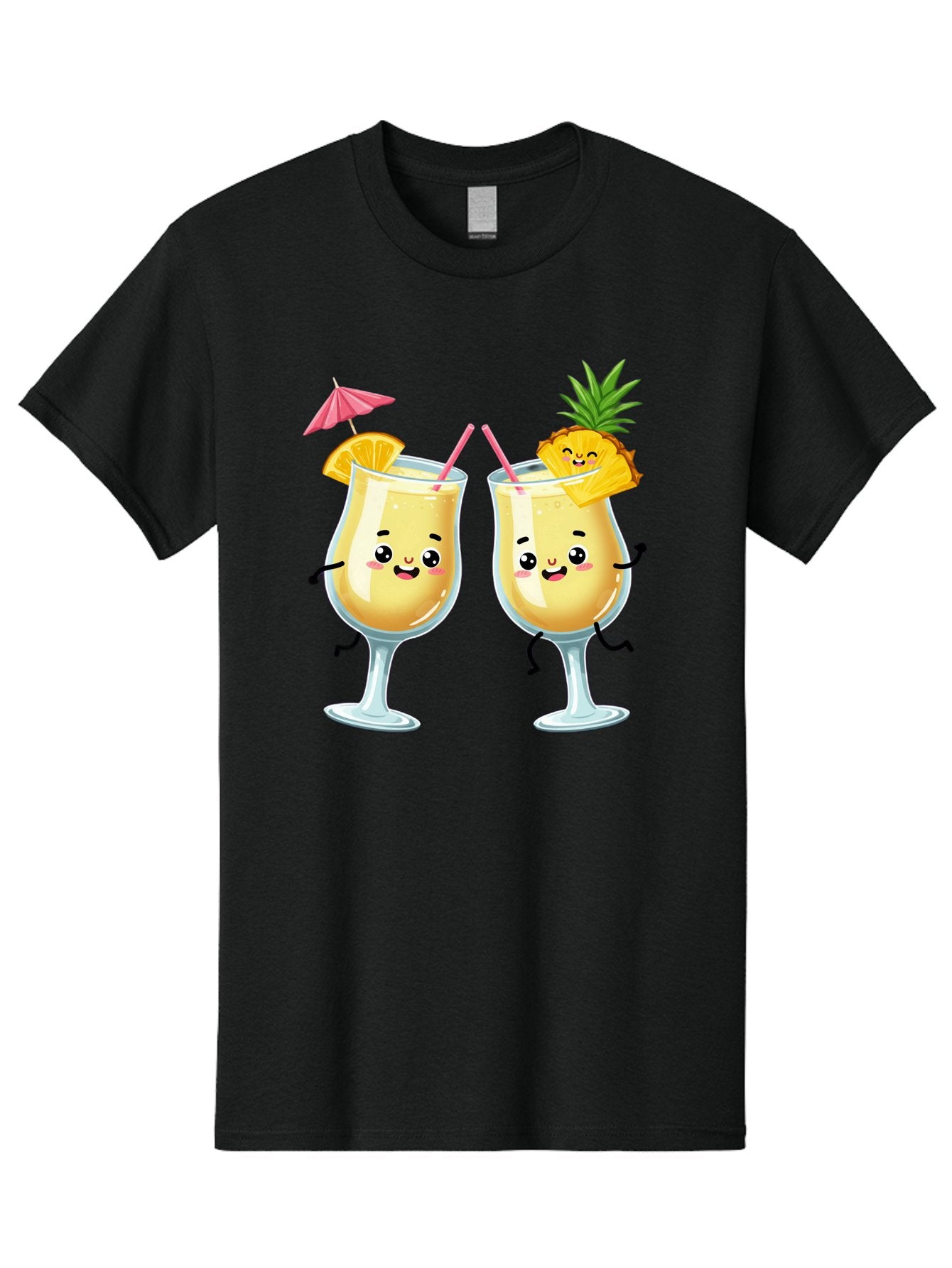 Cocktail-Glasses Men'S Graphic Tee, 100% Cotton, Comfortable Casual Summer Wear, Machine Washable, Cartoon Cocktail Glasses, Summer Drinks, Pineapple Cocktail, Orange Slice Garnish, Pink Umbrella, Funny Drinks, Tropical Beverages, Bac873 15