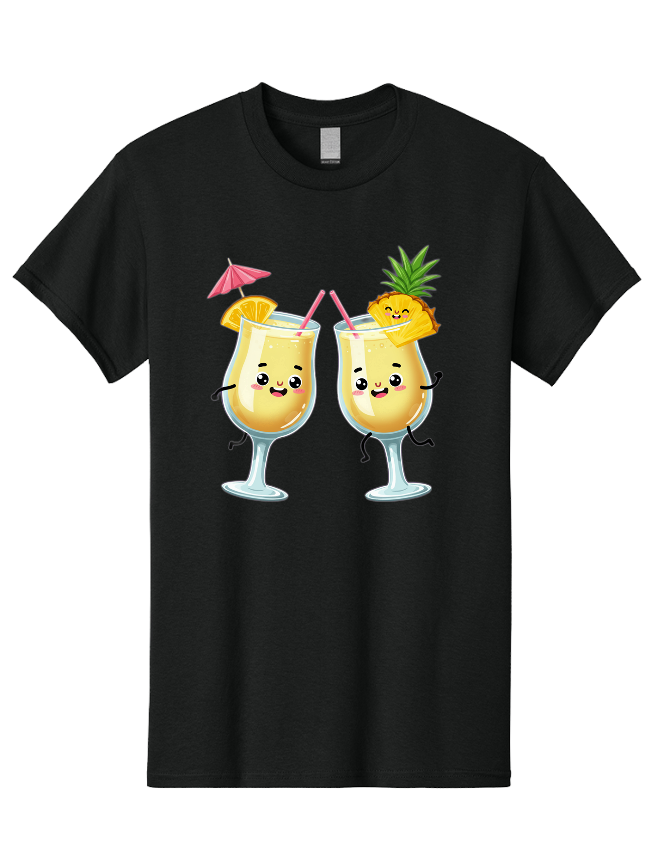 Cocktail-Glasses Men'S Graphic Tee, 100% Cotton, Comfortable Casual Summer Wear, Machine Washable, Cartoon Cocktail Glasses, Summer Drinks, Pineapple Cocktail, Orange Slice Garnish, Pink Umbrella, Funny Drinks, Tropical Beverages, Bac873
