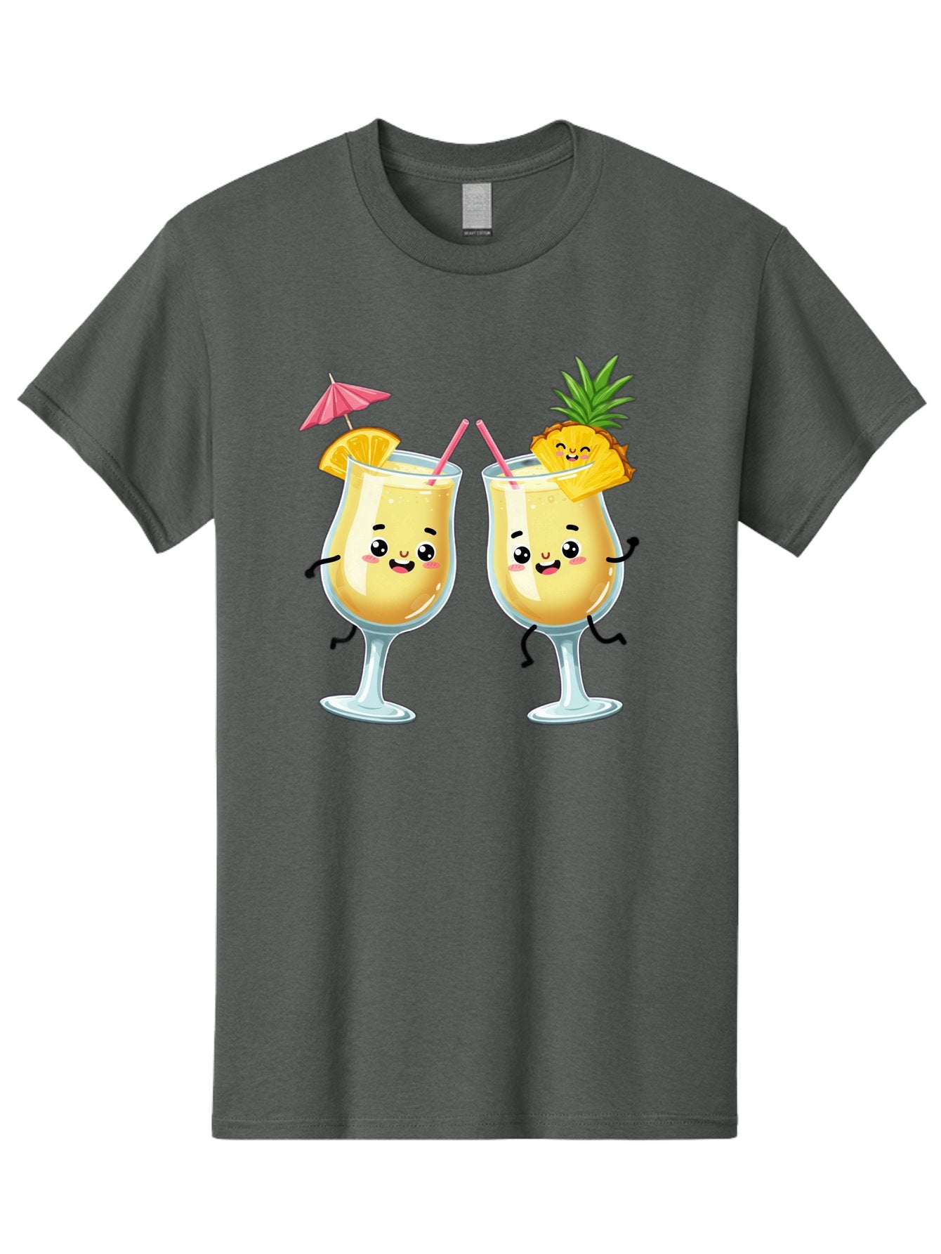 Cocktail-Glasses Men'S Graphic Tee, 100% Cotton, Comfortable Casual Summer Wear, Machine Washable, Cartoon Cocktail Glasses, Summer Drinks, Pineapple Cocktail, Orange Slice Garnish, Pink Umbrella, Funny Drinks, Tropical Beverages, Bac873 7