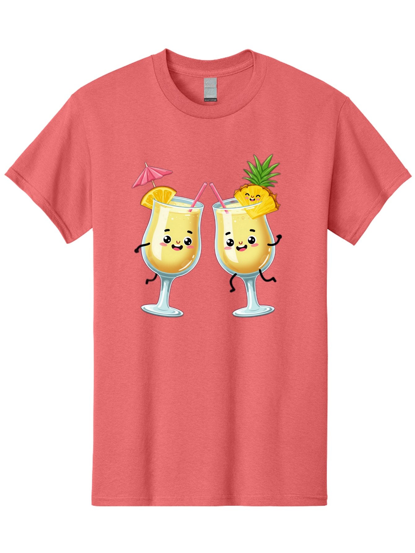 Cocktail-Glasses Men'S Graphic Tee, 100% Cotton, Comfortable Casual Summer Wear, Machine Washable, Cartoon Cocktail Glasses, Summer Drinks, Pineapple Cocktail, Orange Slice Garnish, Pink Umbrella, Funny Drinks, Tropical Beverages, Bac873 5