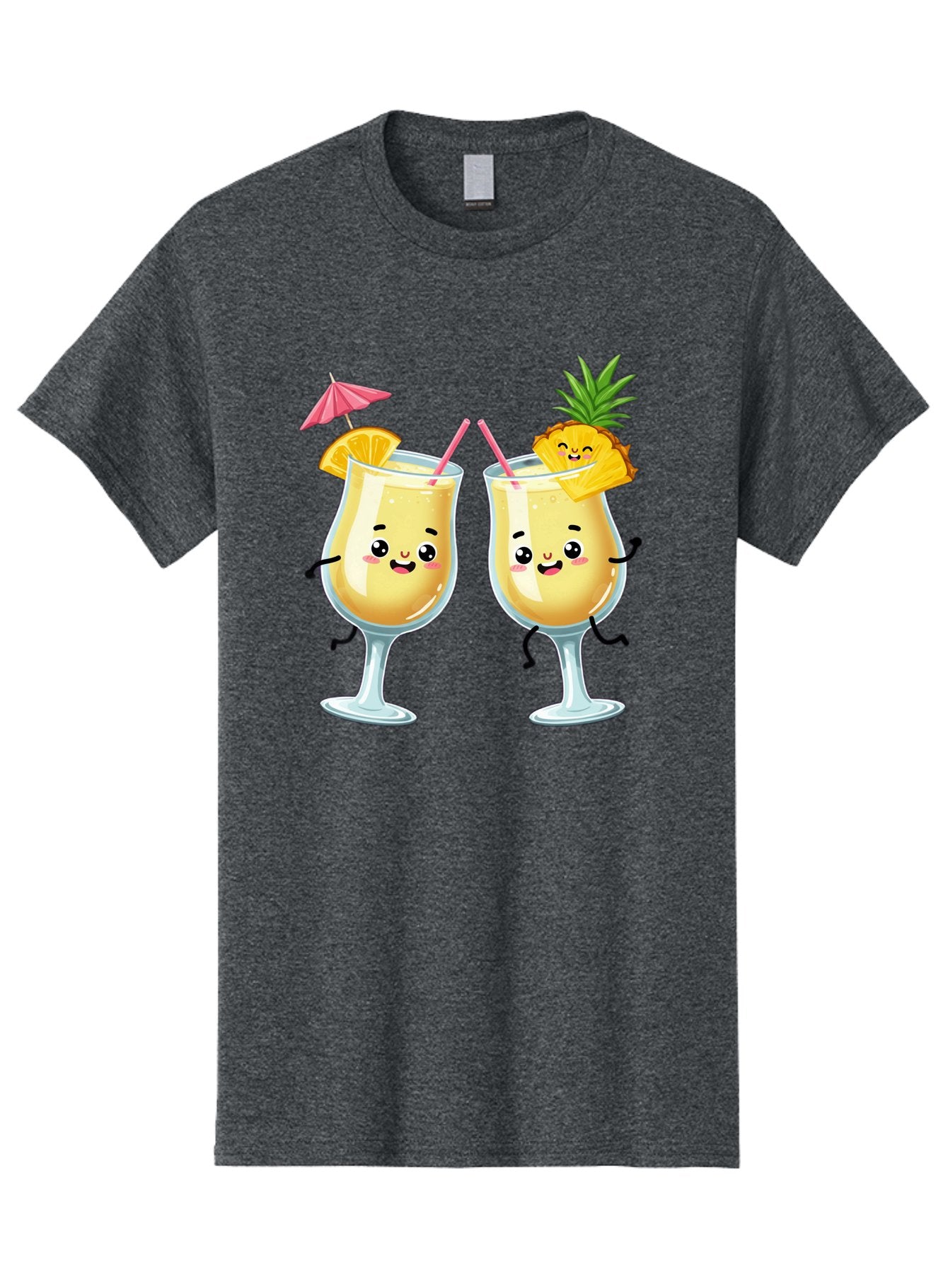 Cocktail-Glasses Men'S Graphic Tee, 100% Cotton, Comfortable Casual Summer Wear, Machine Washable, Cartoon Cocktail Glasses, Summer Drinks, Pineapple Cocktail, Orange Slice Garnish, Pink Umbrella, Funny Drinks, Tropical Beverages, Bac873 3