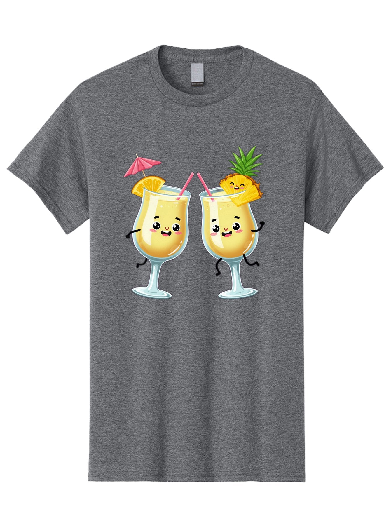 Cocktail-Glasses Men'S Graphic Tee, 100% Cotton, Comfortable Casual Summer Wear, Machine Washable, Cartoon Cocktail Glasses, Summer Drinks, Pineapple Cocktail, Orange Slice Garnish, Pink Umbrella, Funny Drinks, Tropical Beverages, Bac873 9