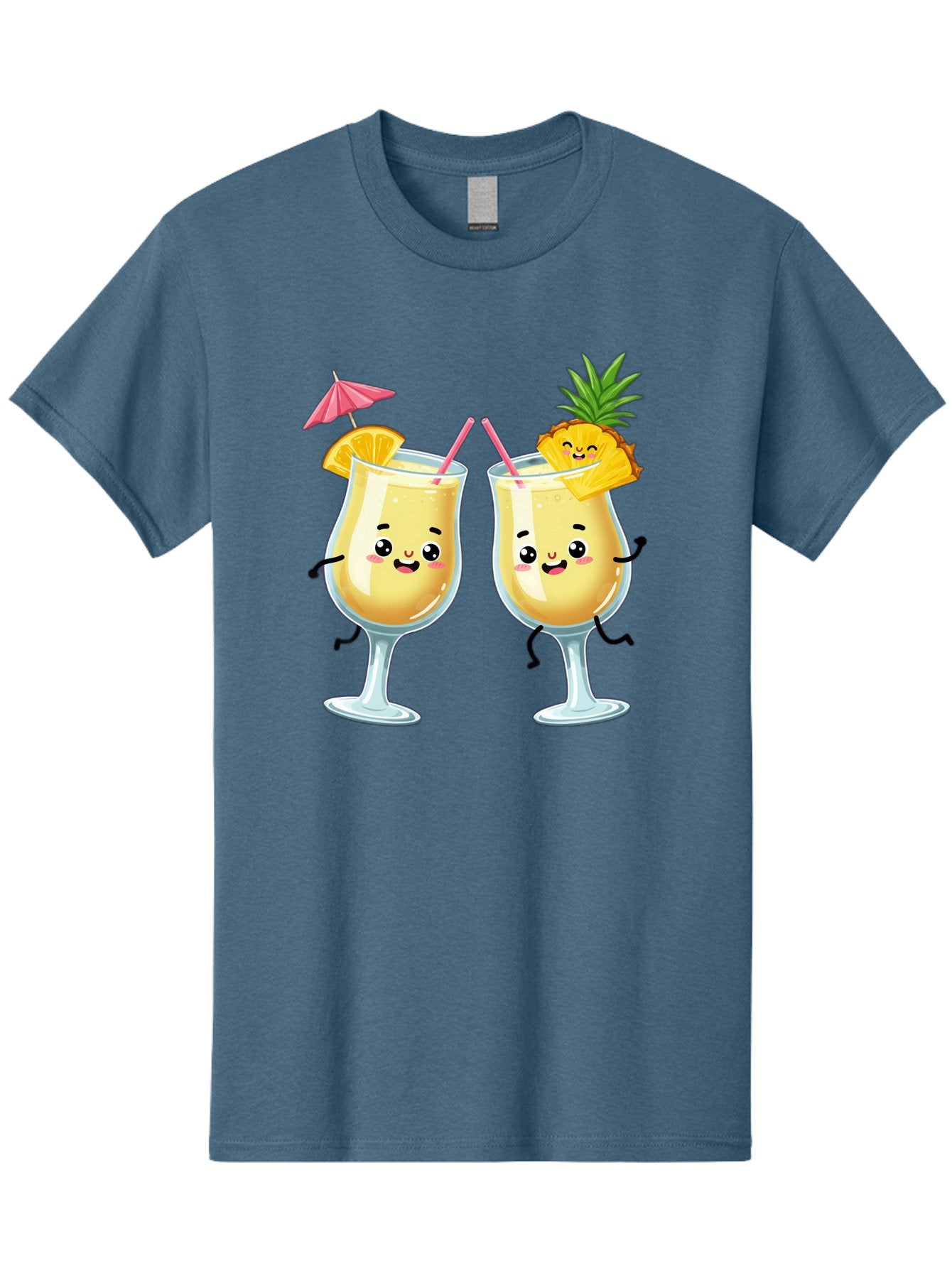 Cocktail-Glasses Men'S Graphic Tee, 100% Cotton, Comfortable Casual Summer Wear, Machine Washable, Cartoon Cocktail Glasses, Summer Drinks, Pineapple Cocktail, Orange Slice Garnish, Pink Umbrella, Funny Drinks, Tropical Beverages, Bac873 11