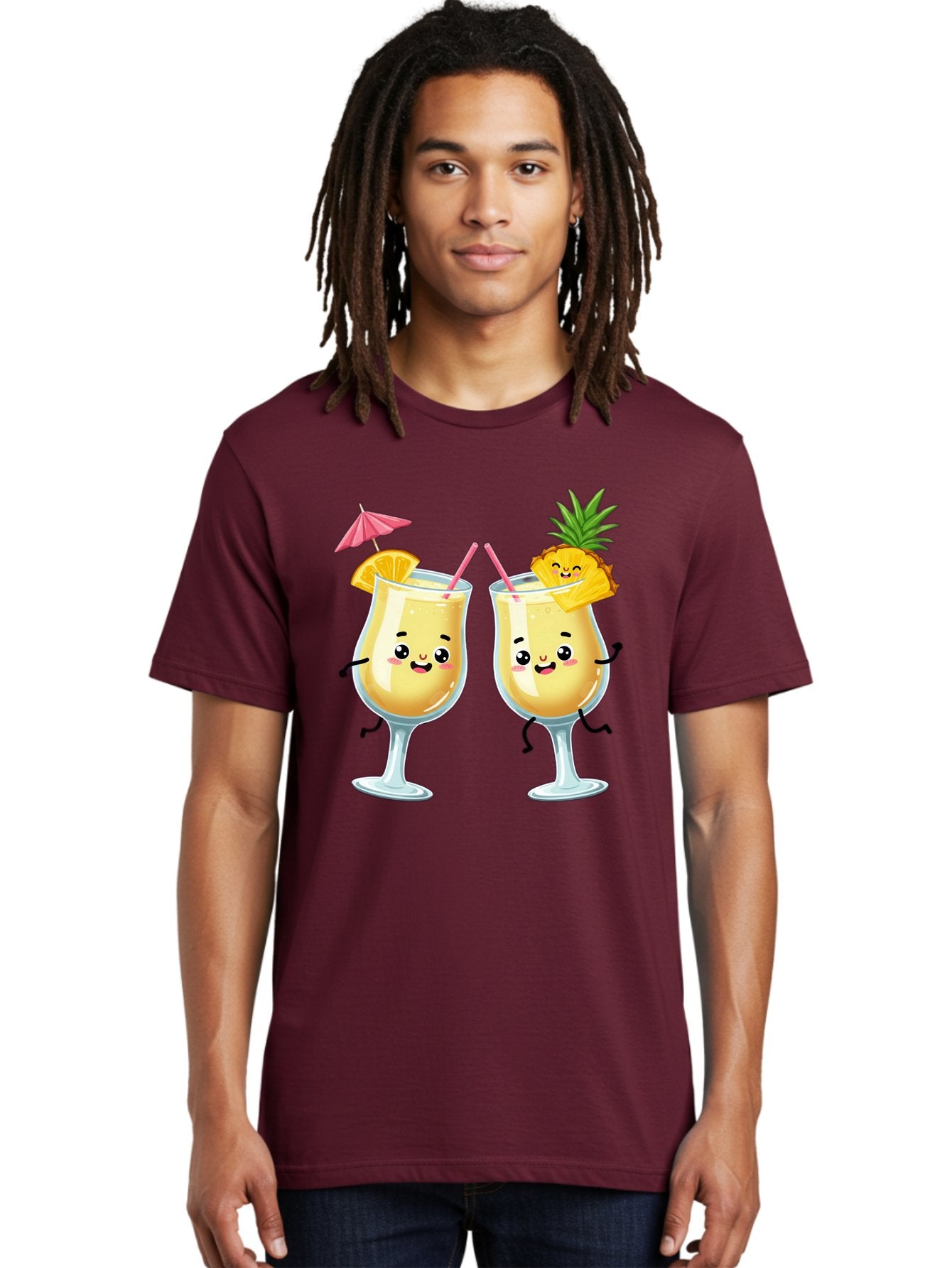 Cocktail-Glasses Men'S Graphic Tee, 100% Cotton, Comfortable Casual Summer Wear, Machine Washable, Cartoon Cocktail Glasses, Summer Drinks, Pineapple Cocktail, Orange Slice Garnish, Pink Umbrella, Funny Drinks, Tropical Beverages, Bac873 17