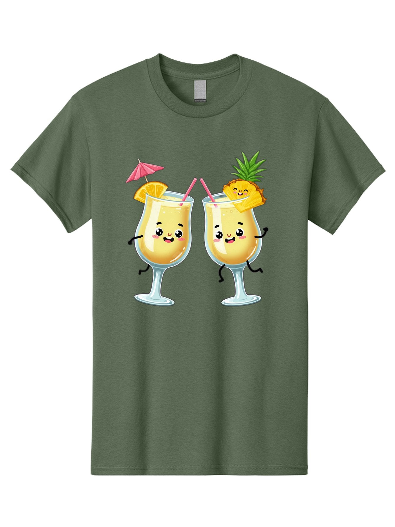 Cocktail-Glasses Men'S Graphic Tee, 100% Cotton, Comfortable Casual Summer Wear, Machine Washable, Cartoon Cocktail Glasses, Summer Drinks, Pineapple Cocktail, Orange Slice Garnish, Pink Umbrella, Funny Drinks, Tropical Beverages, Bac873