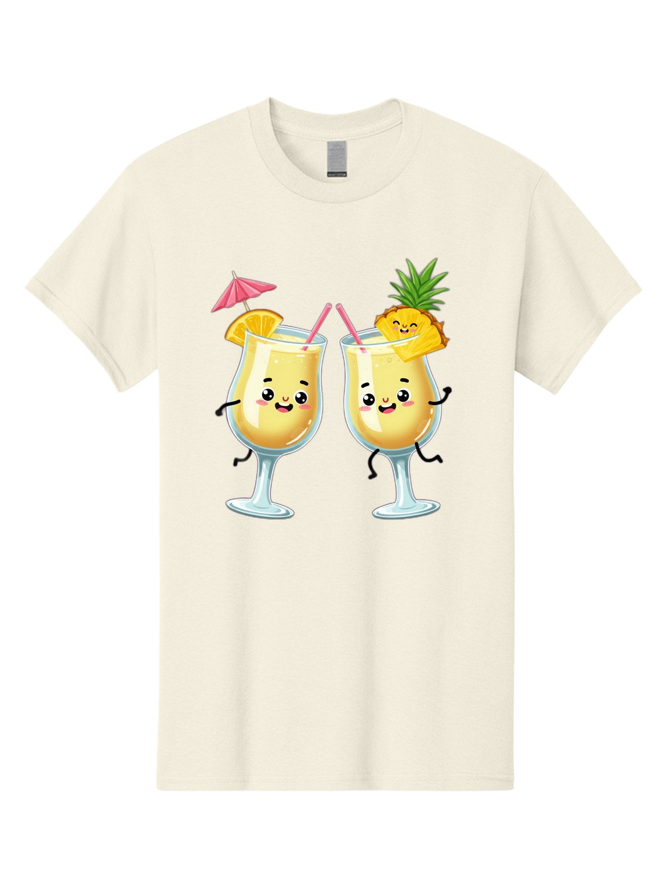 Cocktail-Glasses Men'S Graphic Tee, 100% Cotton, Comfortable Casual Summer Wear, Machine Washable, Cartoon Cocktail Glasses, Summer Drinks, Pineapple Cocktail, Orange Slice Garnish, Pink Umbrella, Funny Drinks, Tropical Beverages, Bac873