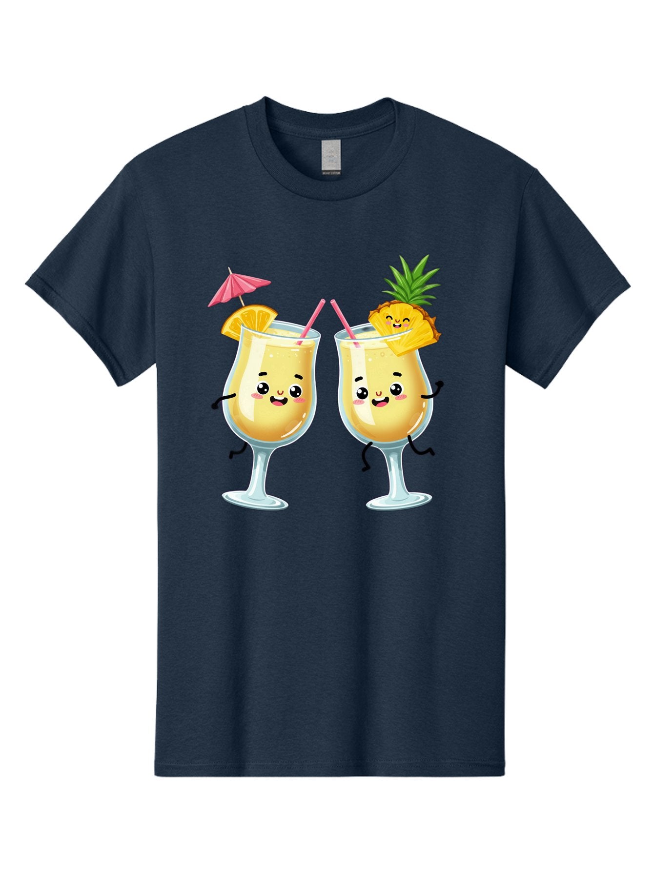 Cocktail-Glasses Men'S Graphic Tee, 100% Cotton, Comfortable Casual Summer Wear, Machine Washable, Cartoon Cocktail Glasses, Summer Drinks, Pineapple Cocktail, Orange Slice Garnish, Pink Umbrella, Funny Drinks, Tropical Beverages, Bac873 14