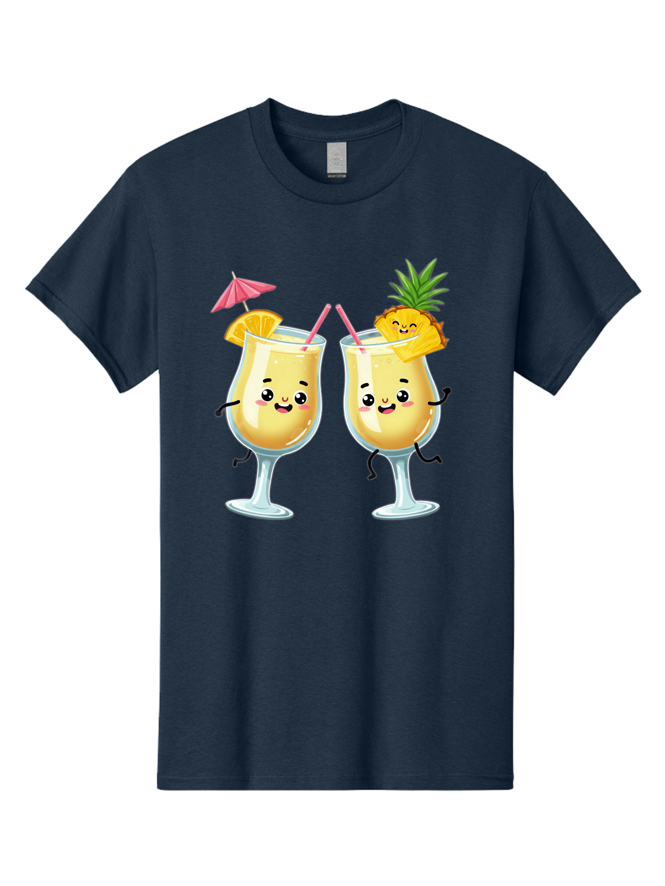 Cocktail-Glasses Men'S Graphic Tee, 100% Cotton, Comfortable Casual Summer Wear, Machine Washable, Cartoon Cocktail Glasses, Summer Drinks, Pineapple Cocktail, Orange Slice Garnish, Pink Umbrella, Funny Drinks, Tropical Beverages, Bac873
