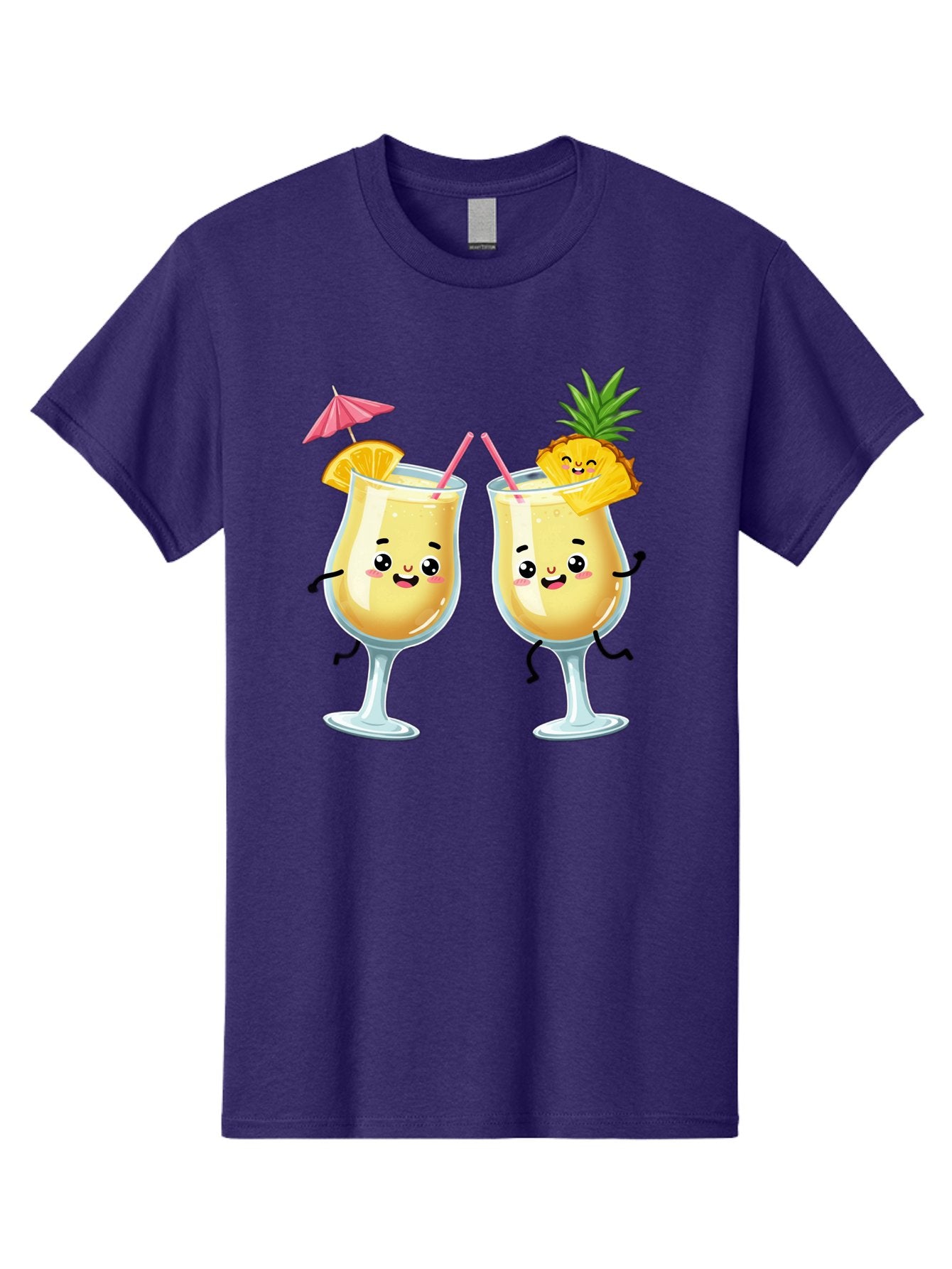 Cocktail-Glasses Men'S Graphic Tee, 100% Cotton, Comfortable Casual Summer Wear, Machine Washable, Cartoon Cocktail Glasses, Summer Drinks, Pineapple Cocktail, Orange Slice Garnish, Pink Umbrella, Funny Drinks, Tropical Beverages, Bac873 6