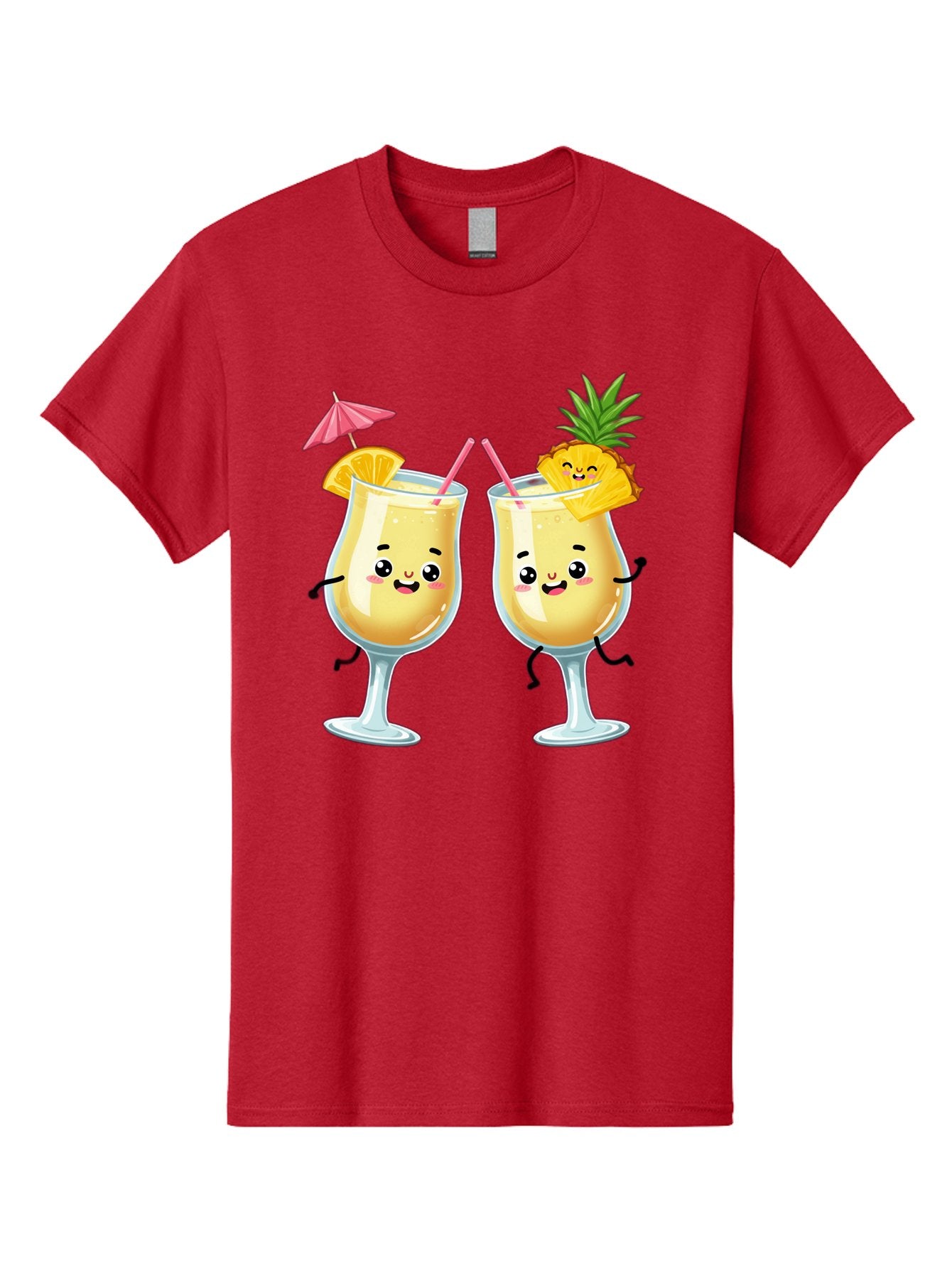 Cocktail-Glasses Men'S Graphic Tee, 100% Cotton, Comfortable Casual Summer Wear, Machine Washable, Cartoon Cocktail Glasses, Summer Drinks, Pineapple Cocktail, Orange Slice Garnish, Pink Umbrella, Funny Drinks, Tropical Beverages, Bac873 8