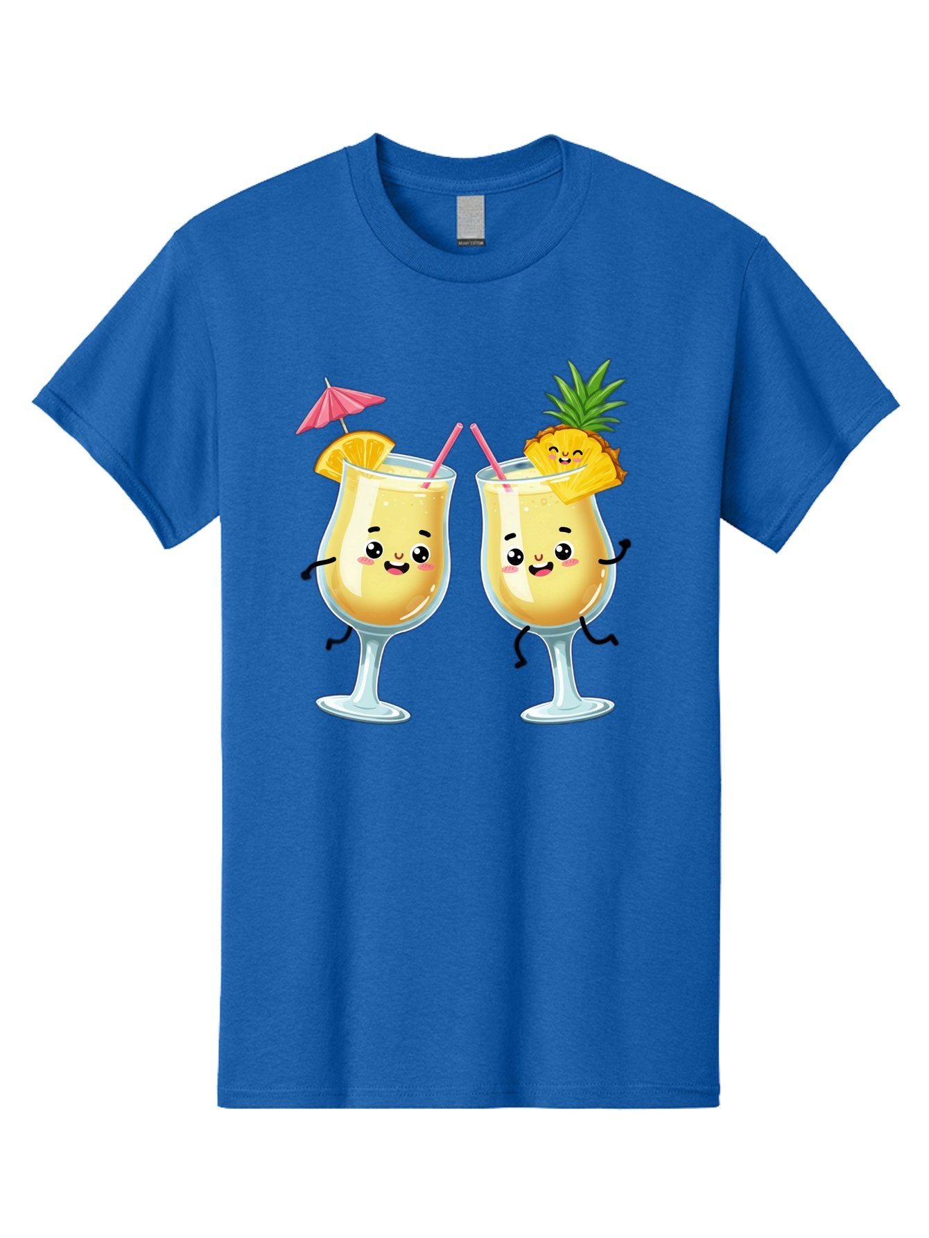 Cocktail-Glasses Men'S Graphic Tee, 100% Cotton, Comfortable Casual Summer Wear, Machine Washable, Cartoon Cocktail Glasses, Summer Drinks, Pineapple Cocktail, Orange Slice Garnish, Pink Umbrella, Funny Drinks, Tropical Beverages, Bac873 4
