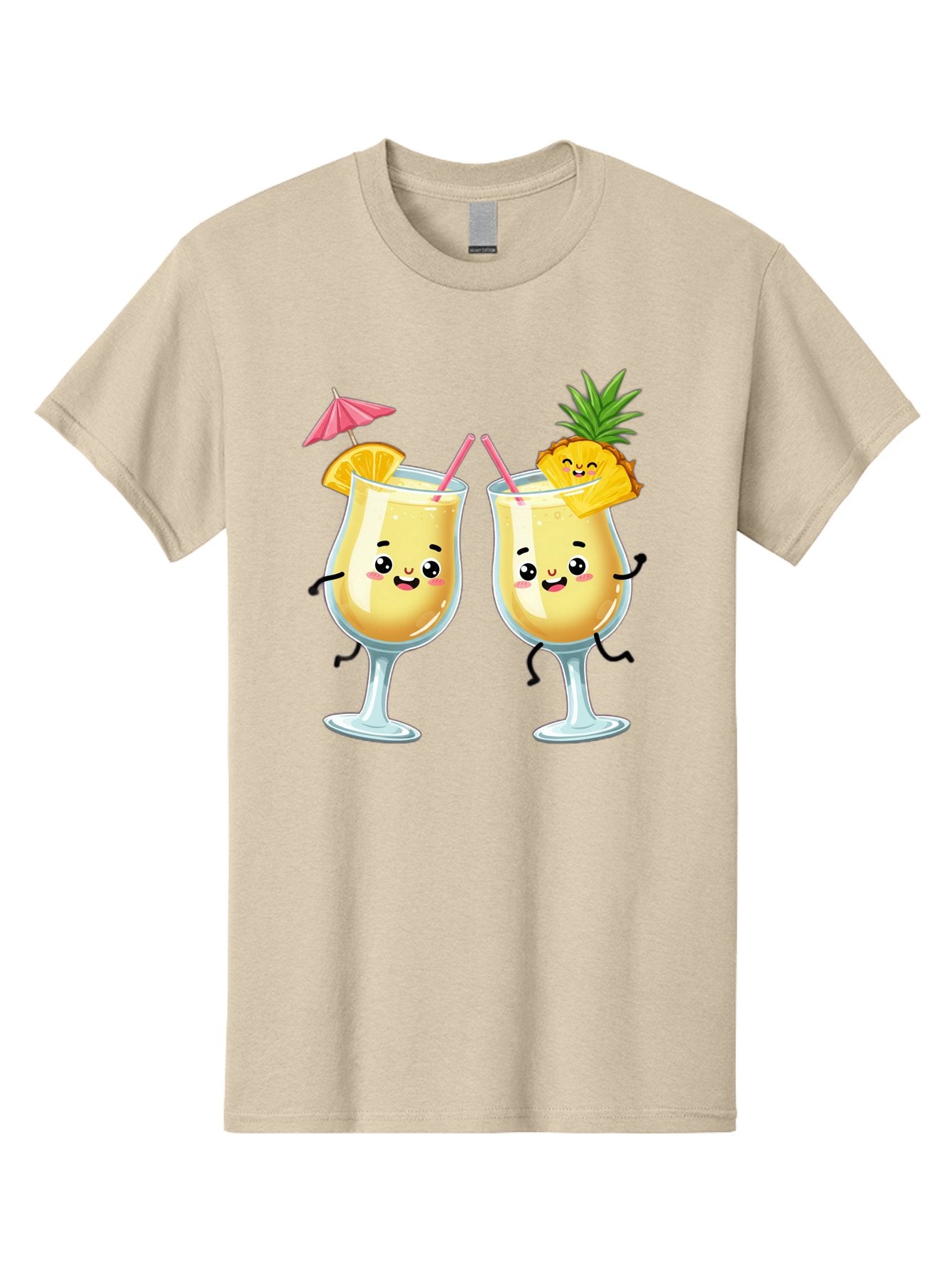 Cocktail-Glasses Men'S Graphic Tee, 100% Cotton, Comfortable Casual Summer Wear, Machine Washable, Cartoon Cocktail Glasses, Summer Drinks, Pineapple Cocktail, Orange Slice Garnish, Pink Umbrella, Funny Drinks, Tropical Beverages, Bac873 12