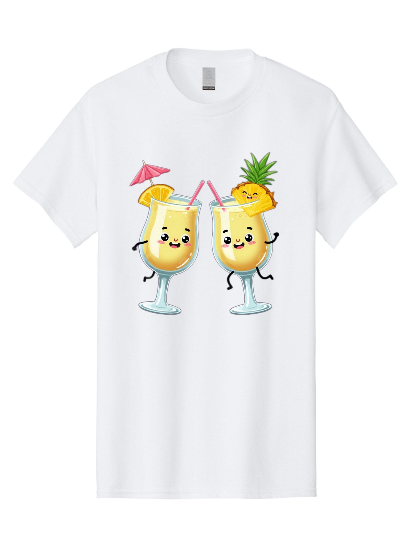 Cocktail-Glasses Men'S Graphic Tee, 100% Cotton, Comfortable Casual Summer Wear, Machine Washable, Cartoon Cocktail Glasses, Summer Drinks, Pineapple Cocktail, Orange Slice Garnish, Pink Umbrella, Funny Drinks, Tropical Beverages, Bac873 13