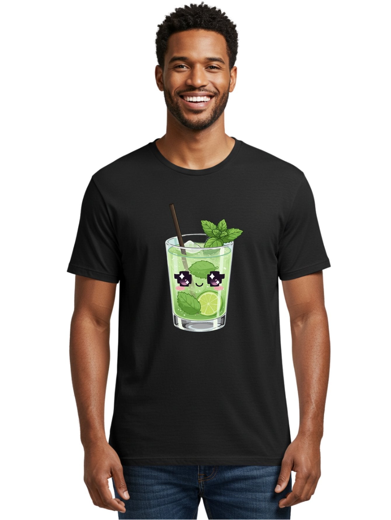 Cocktail-Mojito Men'S Graphic Tee, 100% Cotton, Comfortable Casual Summer Wear, Machine Washable, Mint Leaves, Lime Slice, Mojito Cocktail, Cartoon Character, Refreshing Drink, Cool Beverage, Summer Vibes, Cute Face Bac874 28