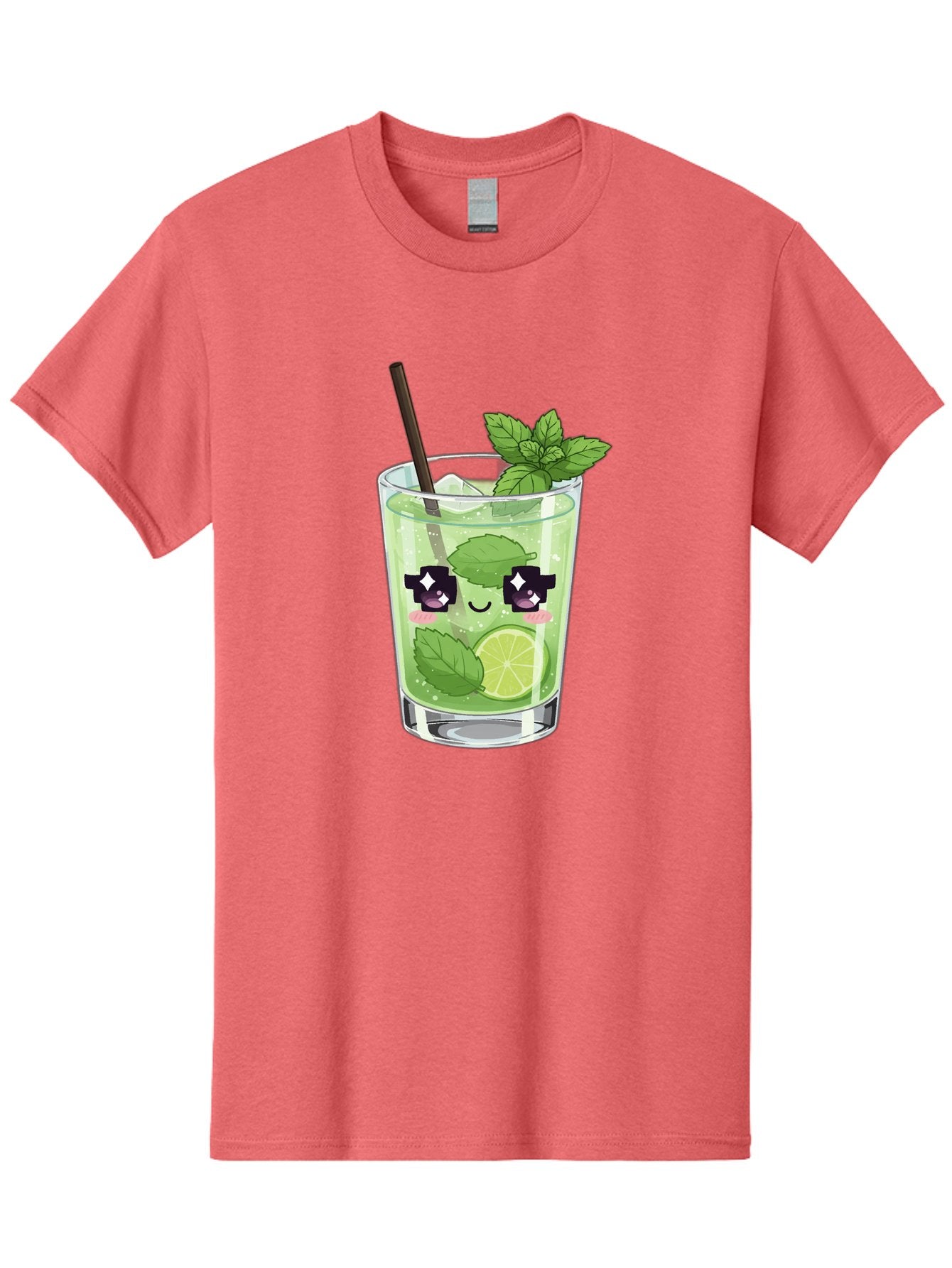 Cocktail-Mojito Men'S Graphic Tee, 100% Cotton, Comfortable Casual Summer Wear, Machine Washable, Mint Leaves, Lime Slice, Mojito Cocktail, Cartoon Character, Refreshing Drink, Cool Beverage, Summer Vibes, Cute Face Bac874 7