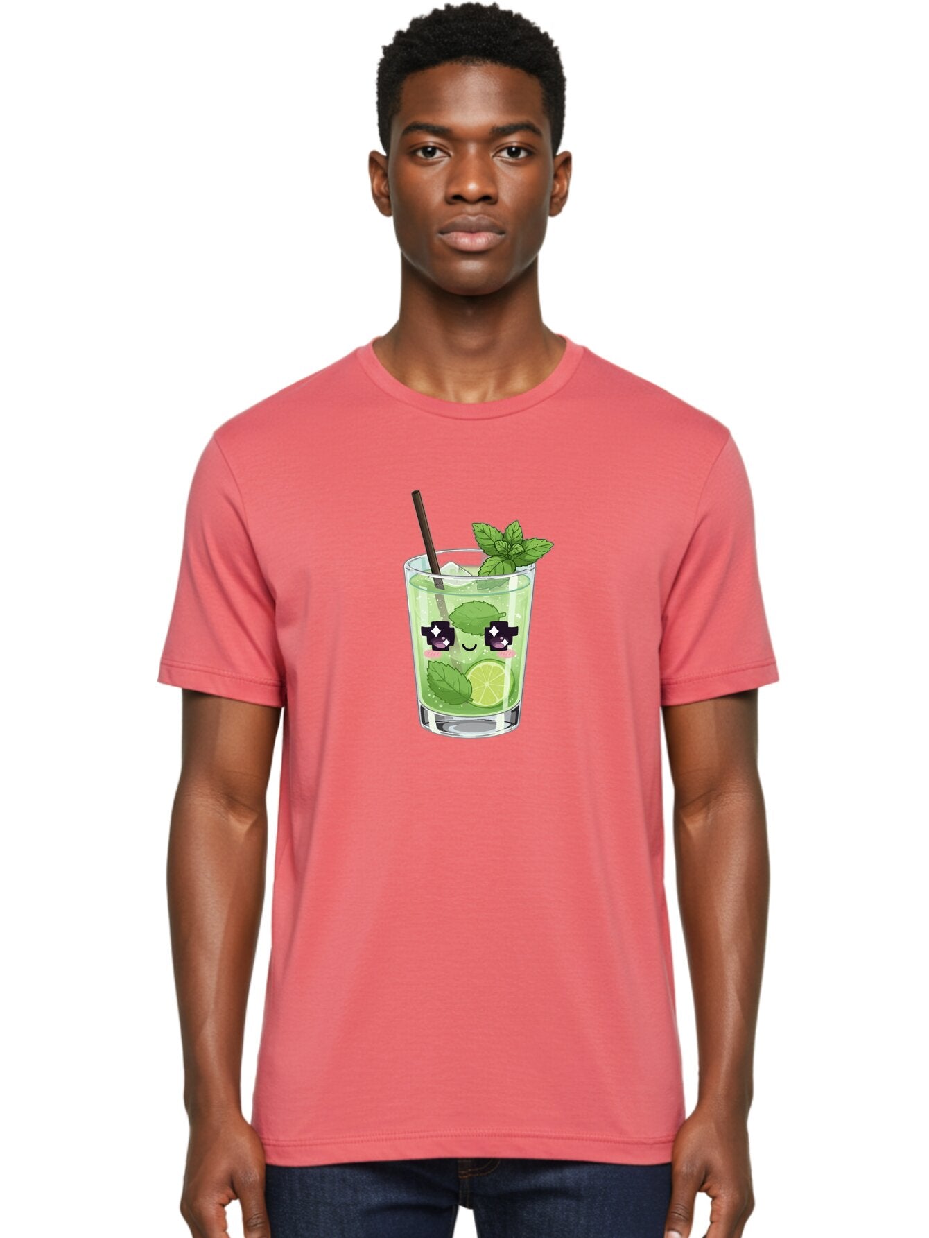 Cocktail-Mojito Men'S Graphic Tee, 100% Cotton, Comfortable Casual Summer Wear, Machine Washable, Mint Leaves, Lime Slice, Mojito Cocktail, Cartoon Character, Refreshing Drink, Cool Beverage, Summer Vibes, Cute Face Bac874 16