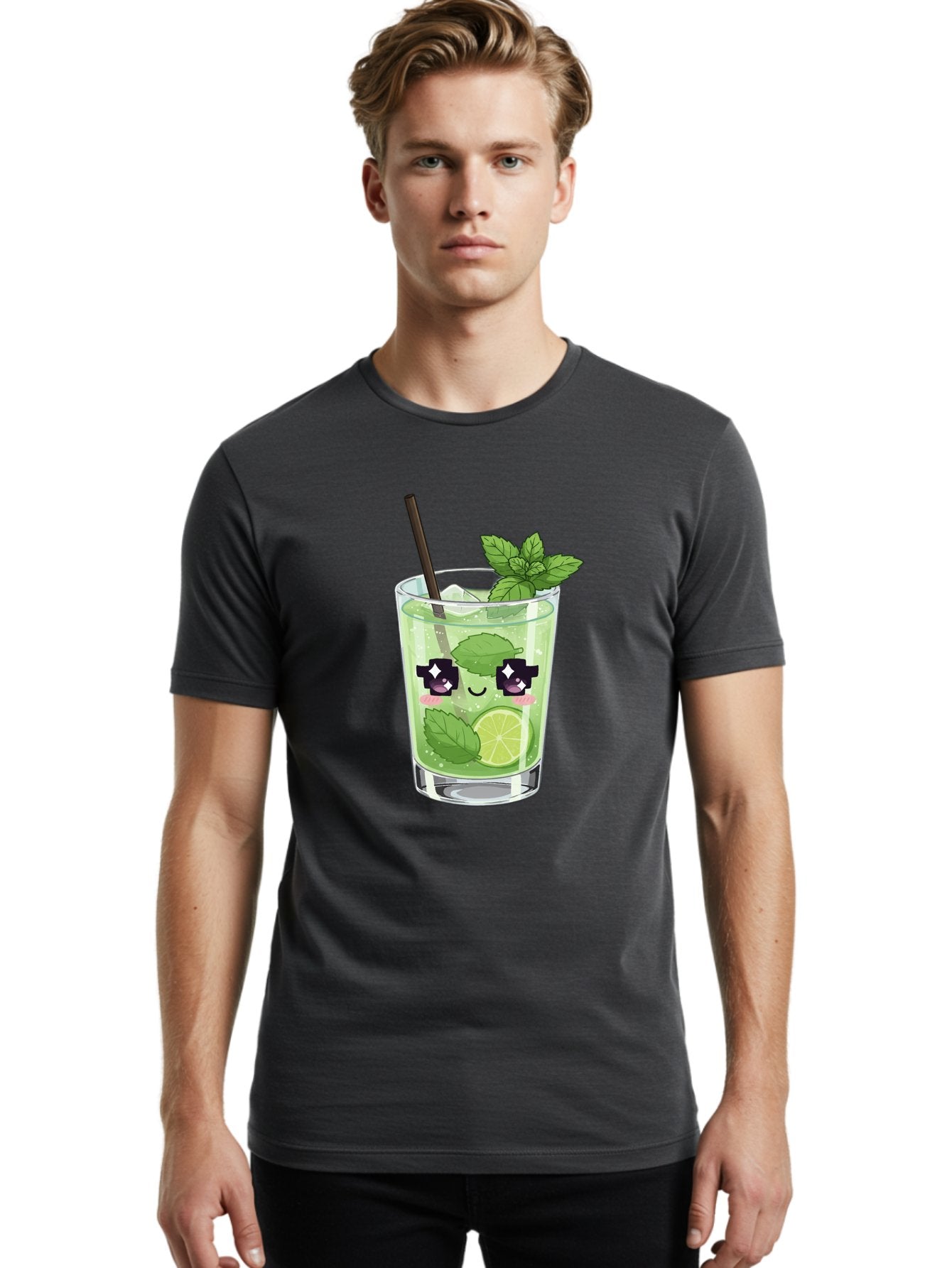 Cocktail-Mojito Men'S Graphic Tee, 100% Cotton, Comfortable Casual Summer Wear, Machine Washable, Mint Leaves, Lime Slice, Mojito Cocktail, Cartoon Character, Refreshing Drink, Cool Beverage, Summer Vibes, Cute Face Bac874 20