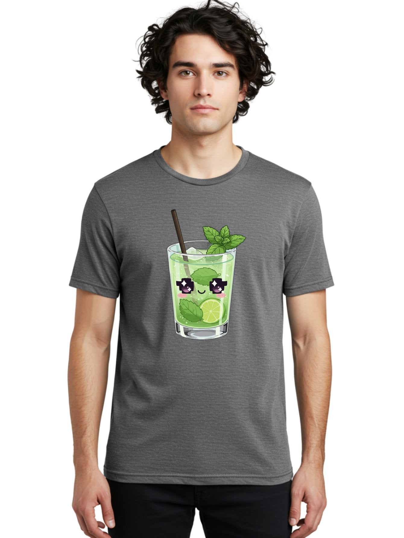 Cocktail-Mojito Men'S Graphic Tee, 100% Cotton, Comfortable Casual Summer Wear, Machine Washable, Mint Leaves, Lime Slice, Mojito Cocktail, Cartoon Character, Refreshing Drink, Cool Beverage, Summer Vibes, Cute Face Bac874 18